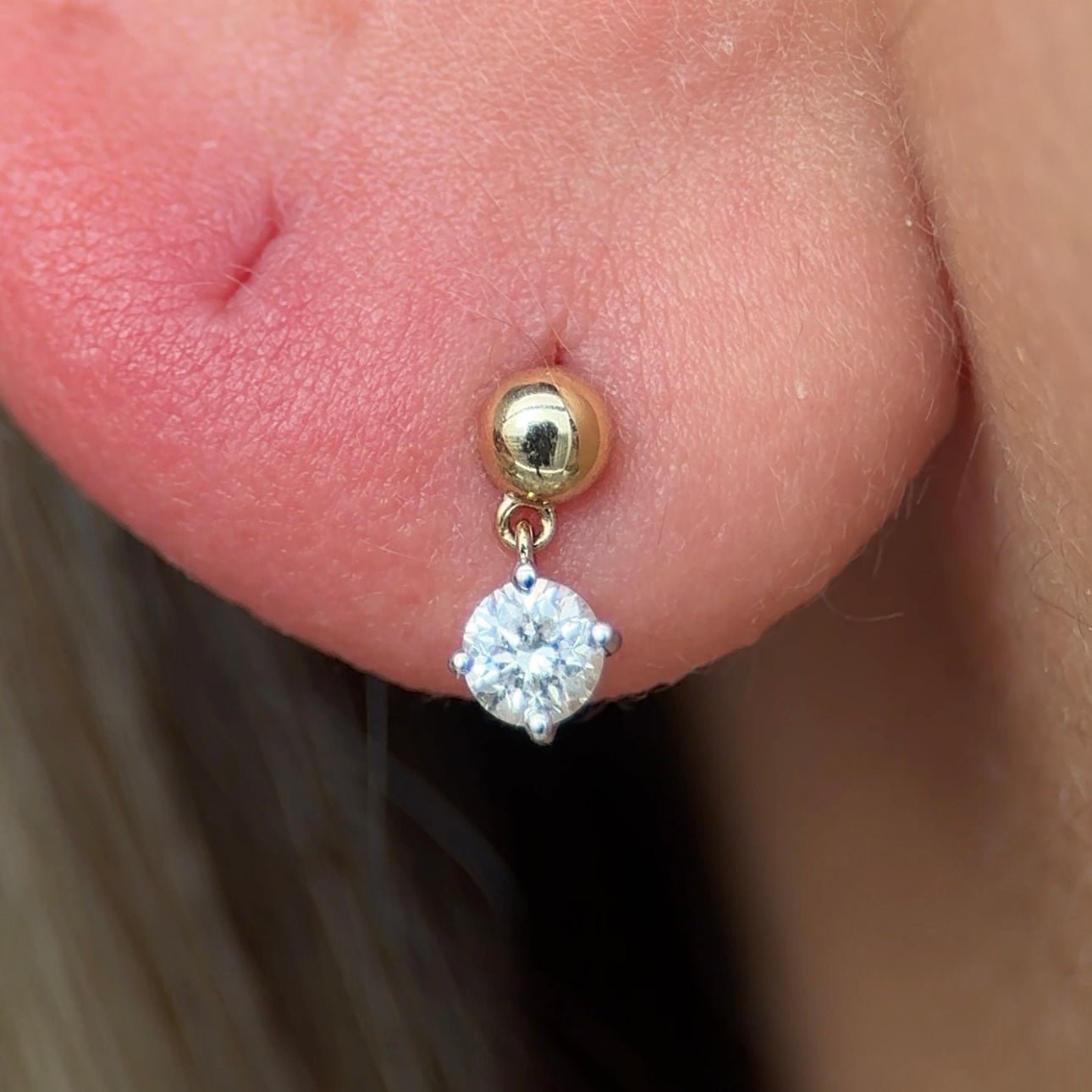 14K Solid Yellow Gold Solitaire Diamond Drop Stud Earrings - Flat Back Studs for Women, Perfect for Everyday Wear, Parties & Special Occasions