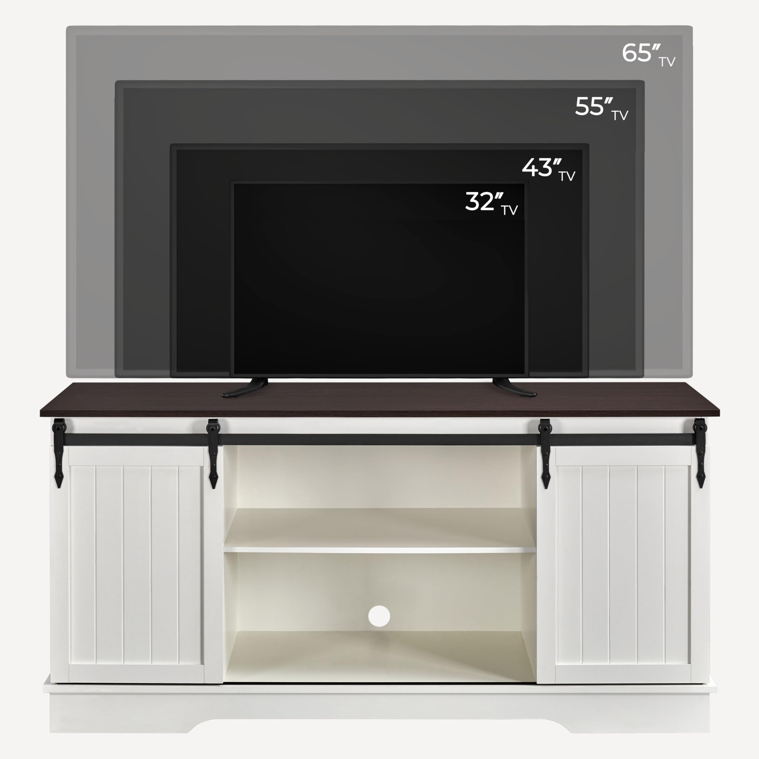 Yaheetech 65 Inch TV Stand with Sliding Barn Doors - Farmhouse Style Entertainment Center, TV Media Console for Living Room (White & Espresso) - Perfect for Home Theater Setup & Living Room Organization