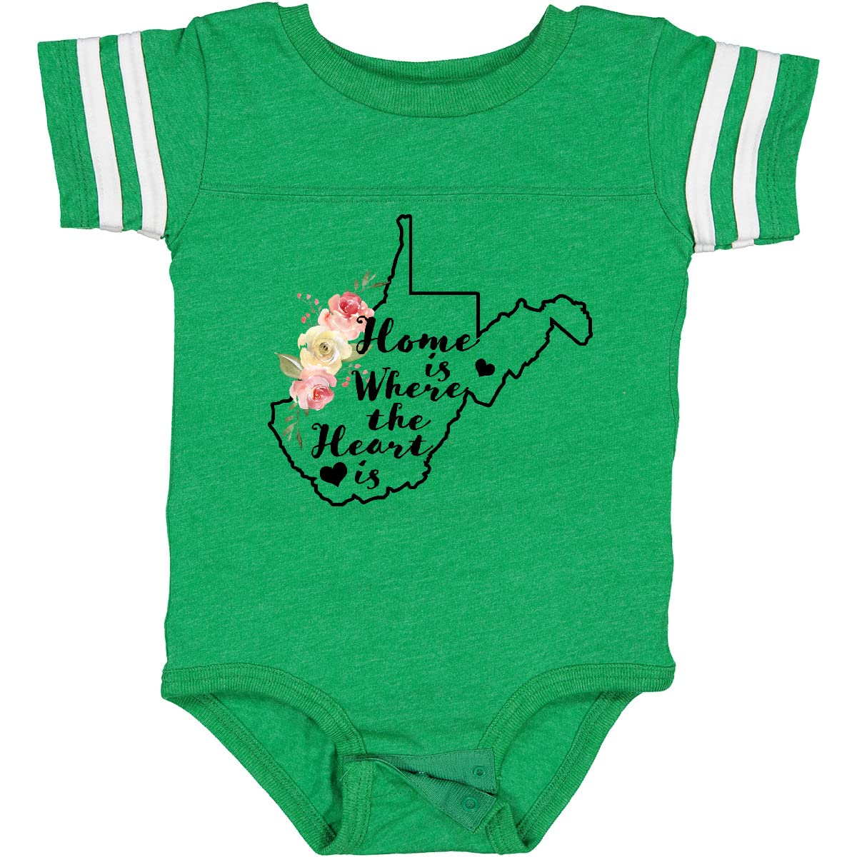 Inktastic West Virginia Home is Where The Heart is Watercolor Baby Bodysuit - Soft Cotton Infant Onesie for Newborns & Toddlers - Perfect for Family Photos, Holidays & State Pride Gifts