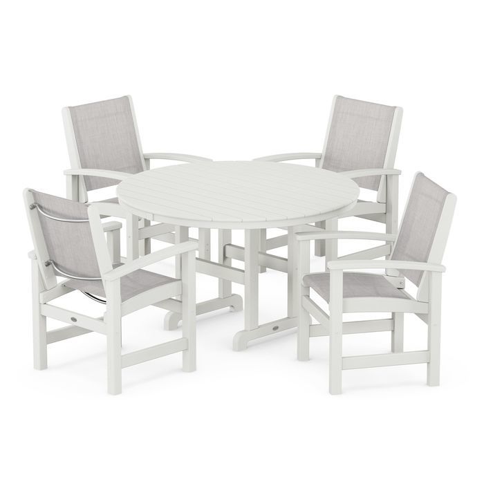 POLYWOOD Coastal 5-Piece Round Farmhouse Dining Set - Outdoor Patio Furniture for Backyard, Poolside & Beach House Dining