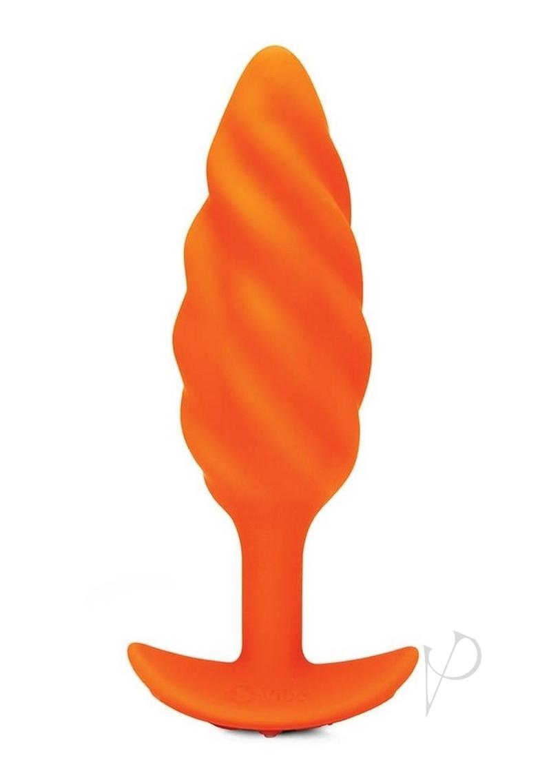 B Vibe Swirl Textured Rechargeable Silicone Anal Plug - Orange | Waterproof & Body-Safe Adult Toy for Couples & Solo Play | Enhances Intimacy & Sensual Exploration