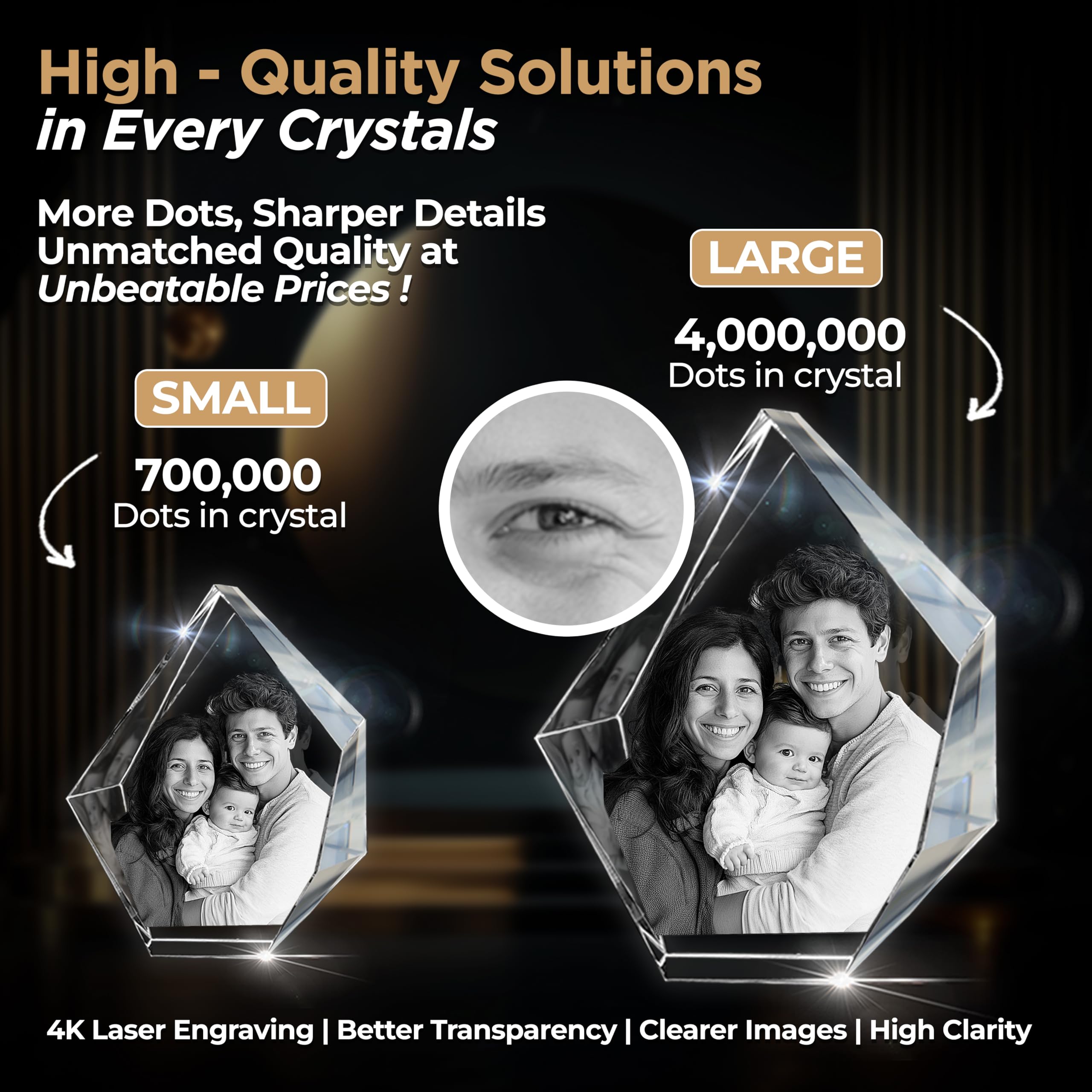 CAPTUR3D Personalized 3D Crystal Photo Gift - Custom Laser Etched Crystal with Your Photo - Perfect Mother's Day, Birthday & Anniversary Present for Mom, Wife & Women - Memorial Keepsake for Special Occasions - Home Decor & Office Display