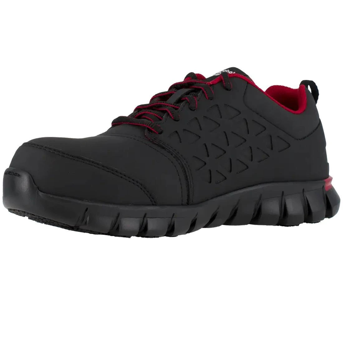 Sublite Cushion Composite Toe Athletic Work Shoes for Men - Lightweight Safety Shoes with Shock Absorption, Black/Red - Perfect for Construction, Warehouse & Industrial Work
