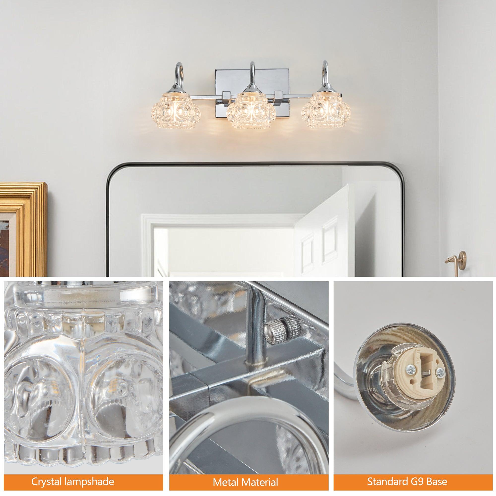 Vintage Crystal Vanity Light - Brushed Nickel Finish Elegant 3-Light Bathroom Mirror Fixture with Clear Glass Shades | Perfect for Master Bath, Powder Room & Dressing Area Lighting