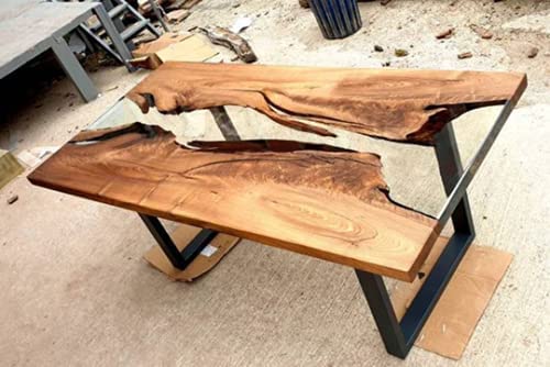 Handmade Live Edge Epoxy Resin River Table - Natural Wood & Blue Resin Dining Table for Modern Home Decor, Kitchen, Dining Room, or Office Conference Table