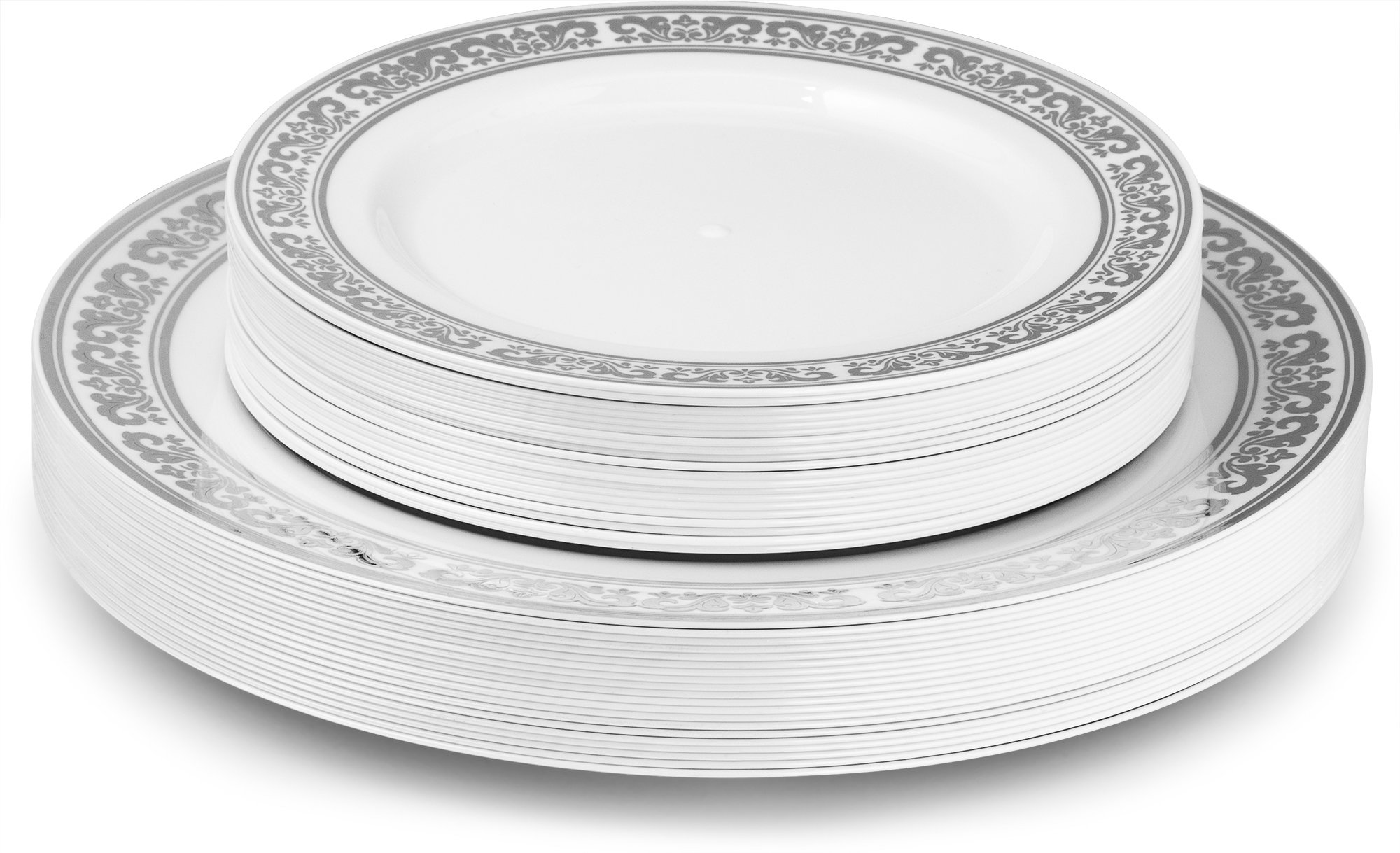 Laura Stein Designer 40-Piece Premium Plastic Dinnerware Set - White with Silver Rim (20x10.75