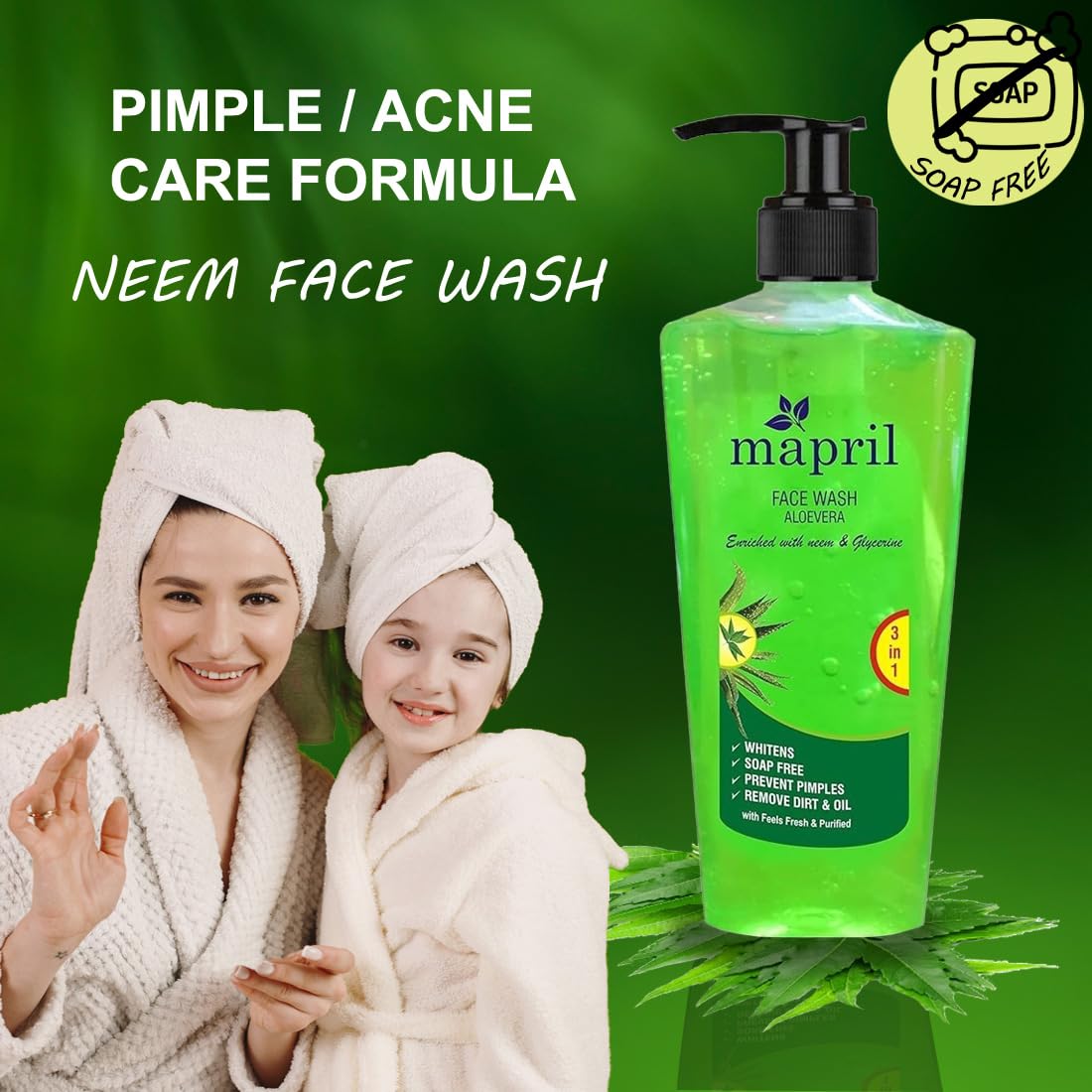 Mapril Purifying Face Wash with Neem & Aloe Vera Extracts - Oil-Free, Pimple Prevention, Softens Skin (250ml) - Perfect for Daily Cleansing & Acne-Prone Skin Care