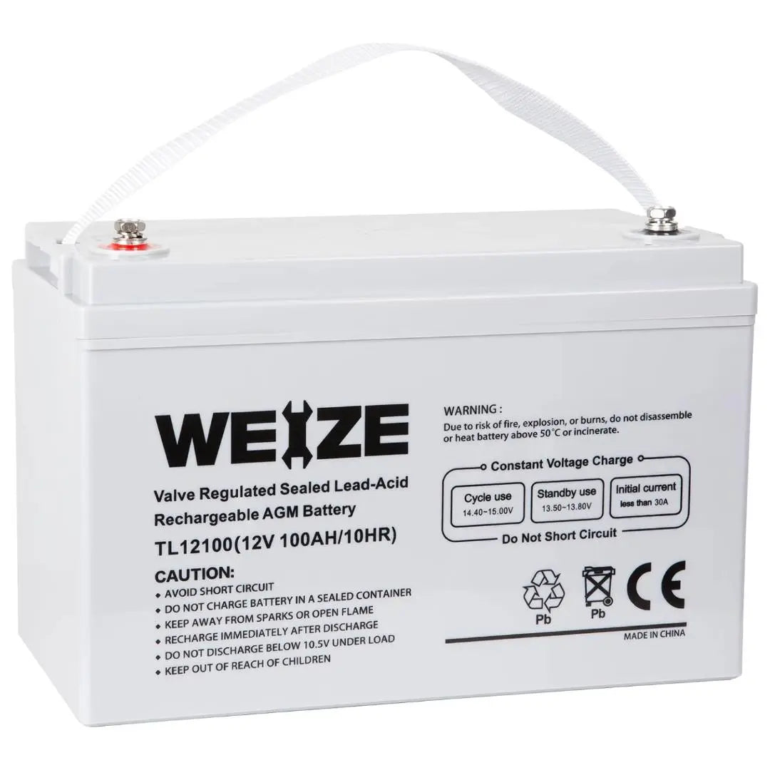 WEIZE 12V 100AH Deep Cycle AGM Battery for Solar, RV, Marine - Maintenance-Free SLA Battery (Light Grey) - Perfect for Off-Grid Power, Trolling Motors & Backup Systems