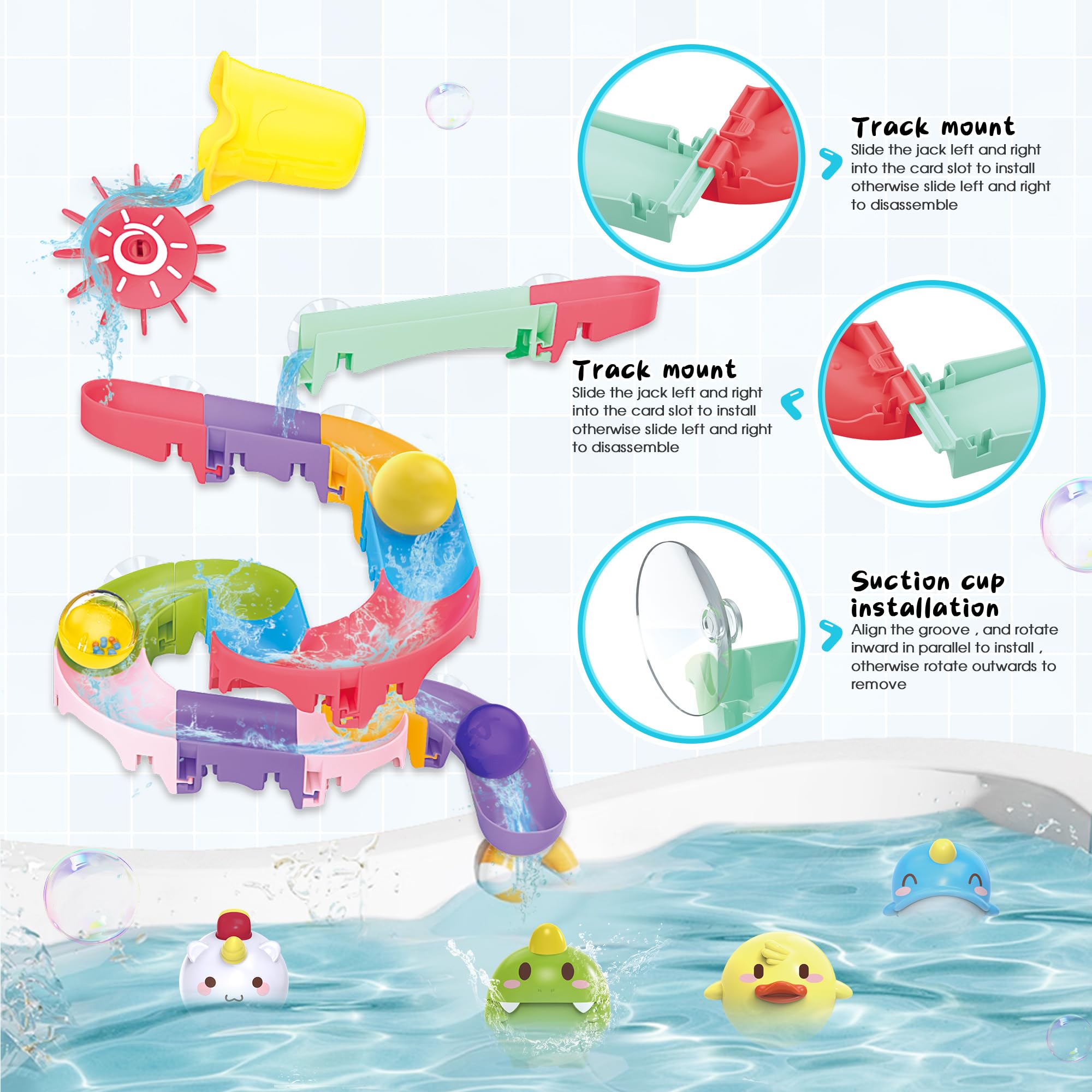 Best Toddler Bath Toys Set with Slide Track, Elephant Shower Spray & Floating Animals - Fun Bathtub Toys Gift for Kids Ages 2-5 | Perfect for Bath Time Play, Learning & Sensory Development