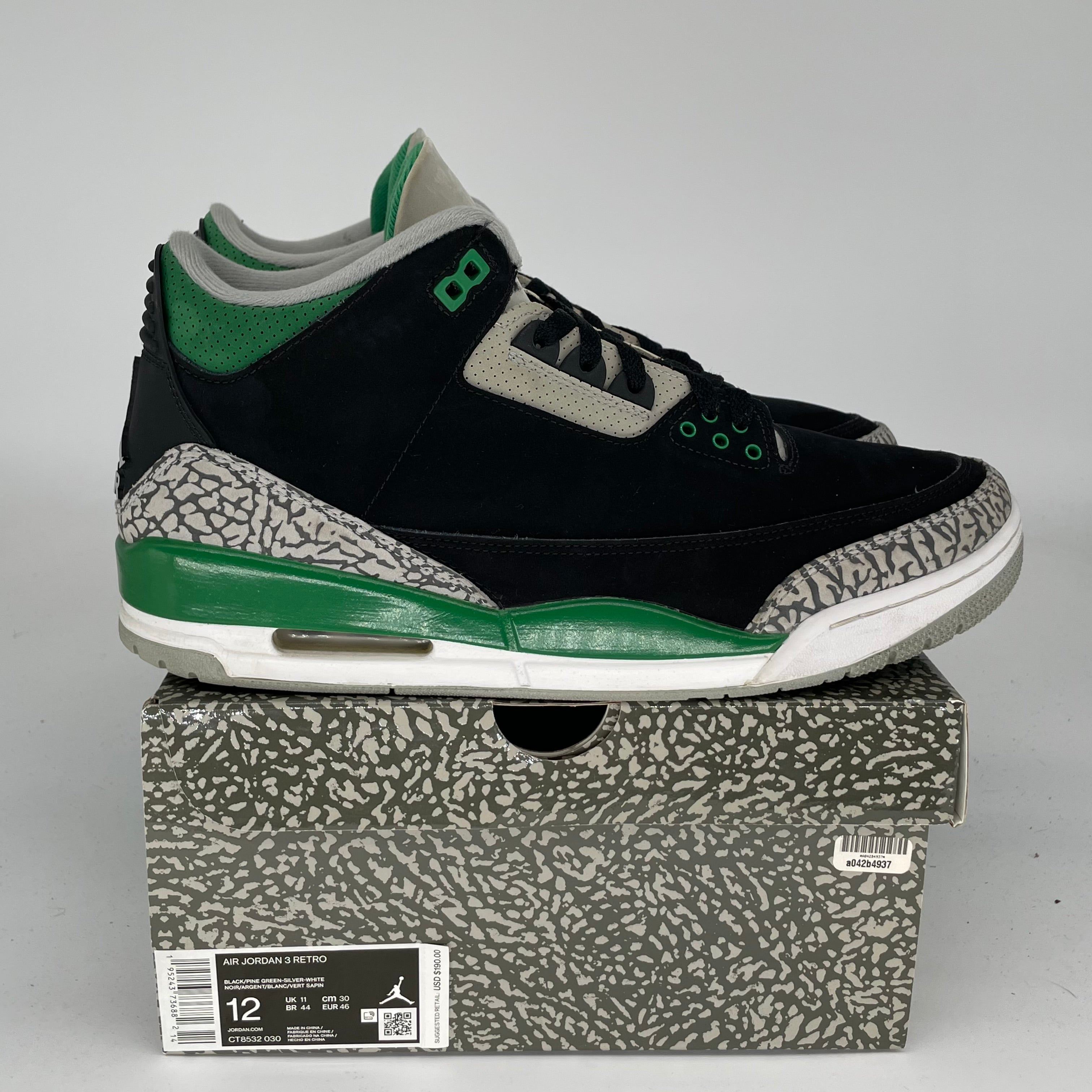 AIR JORDAN 3 Retro Pine Green Men's Basketball Shoes Size 12 - CT8532-030 | Authentic Sneakers for Casual Wear, Street Style & Basketball Games