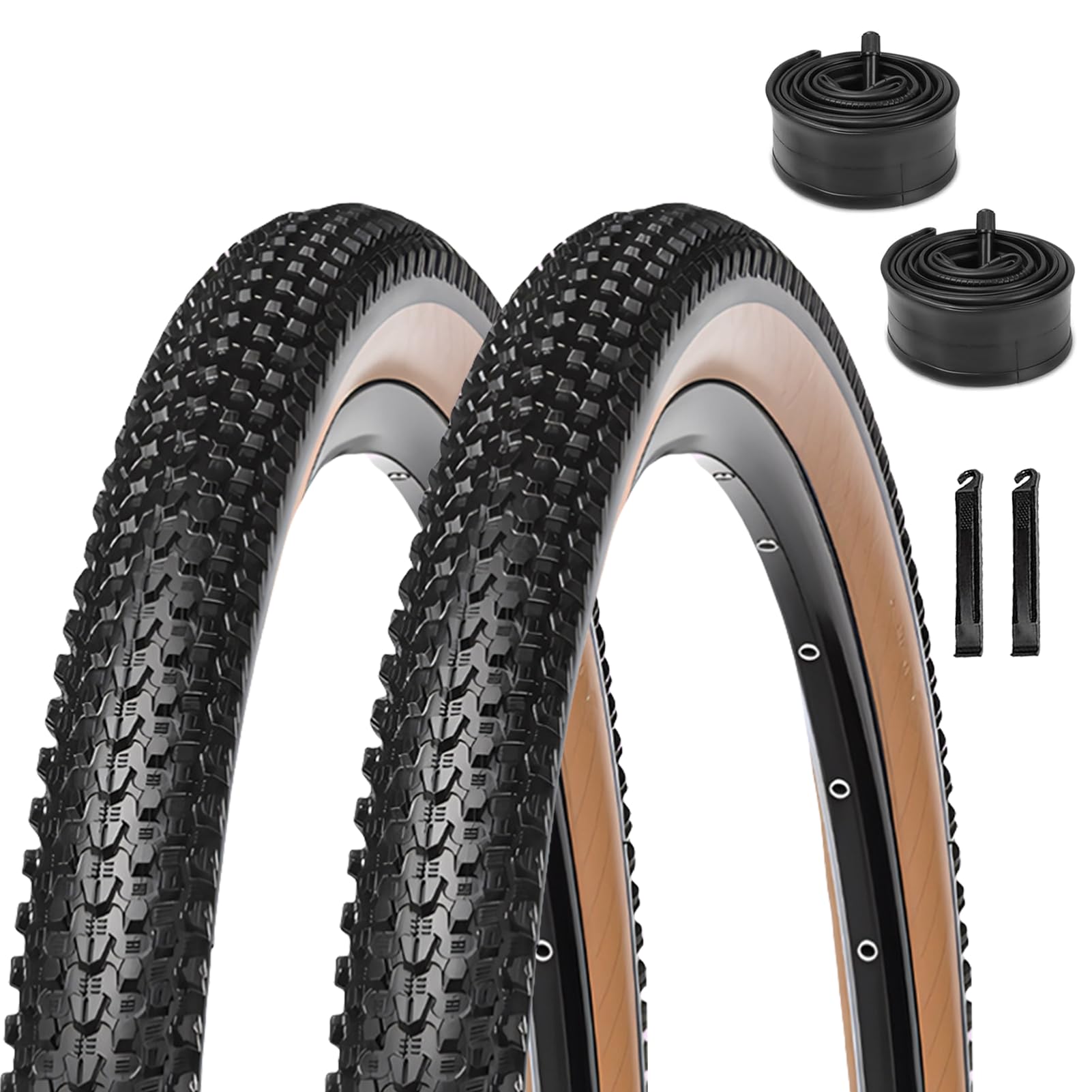 Premium 2-Pack Bike Tires Set - 26x2.10, 27.5x1.95/2.1, 29x2.1/2.25 Inch 60 TPI Mountain Bike Tires with Inner Tubes & Tire Levers - Durable Replacement for Off-Road & Trail Cycling Adventures