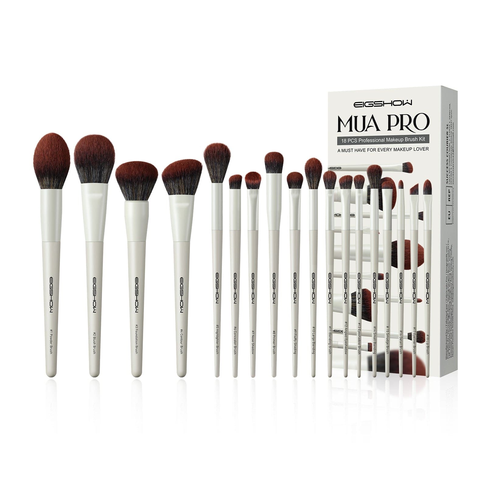 MUA Pro Series 18 Piece Makeup Brush Set - Professional Cosmetic Brushes for Foundation, Blending, Eyeshadow & More - Perfect for Makeup Artists & Beginners (Ivory)