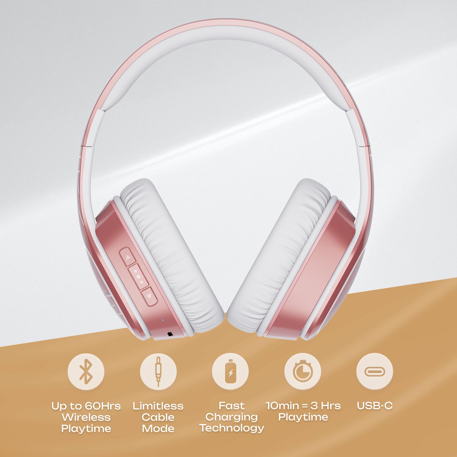 PowerLocus Bluetooth Headphones Over Ear - Wireless Headset with Built-in Mic, 50H Playtime, Foldable Design & Deep Bass Hi-Fi Stereo Sound for Travel, Workouts, Gaming, PC, iPhone, Android Phones - Perfect for Commuting, Office Use & Home Entertainment