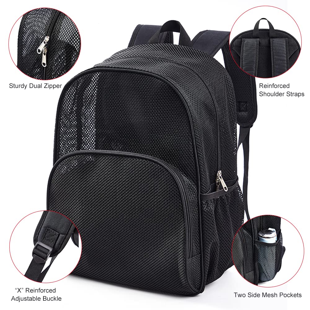 COVAX Durable Mesh Backpack for School, College, Work & Travel - Heavy Duty Semi-Transparent Bookbag for Swimming, Beach, Sports, Gym & Outdoor Activities - Perfect for Students, Professionals & Travelers
