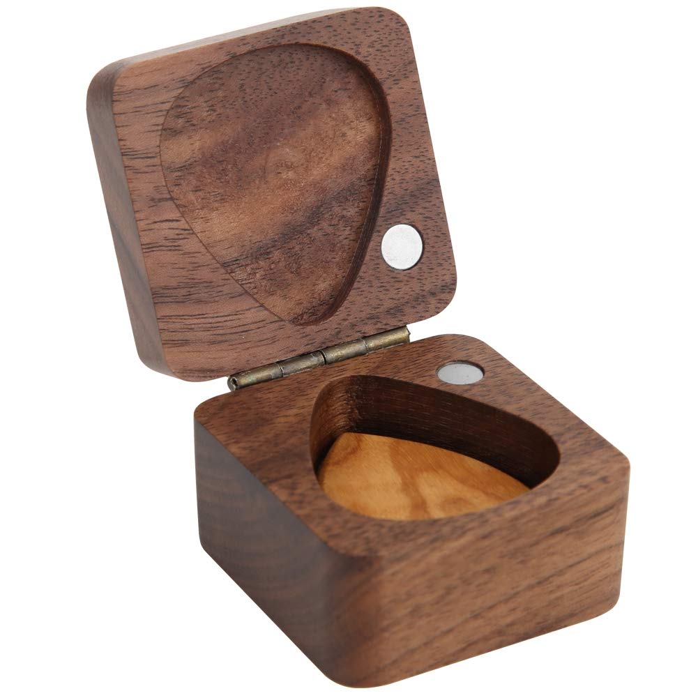 Premium Acacia Wood Guitar Pick Case - Durable Plectrum Storage Box for Guitar Accessories | Perfect for Musicians, Collectors & Travel Use