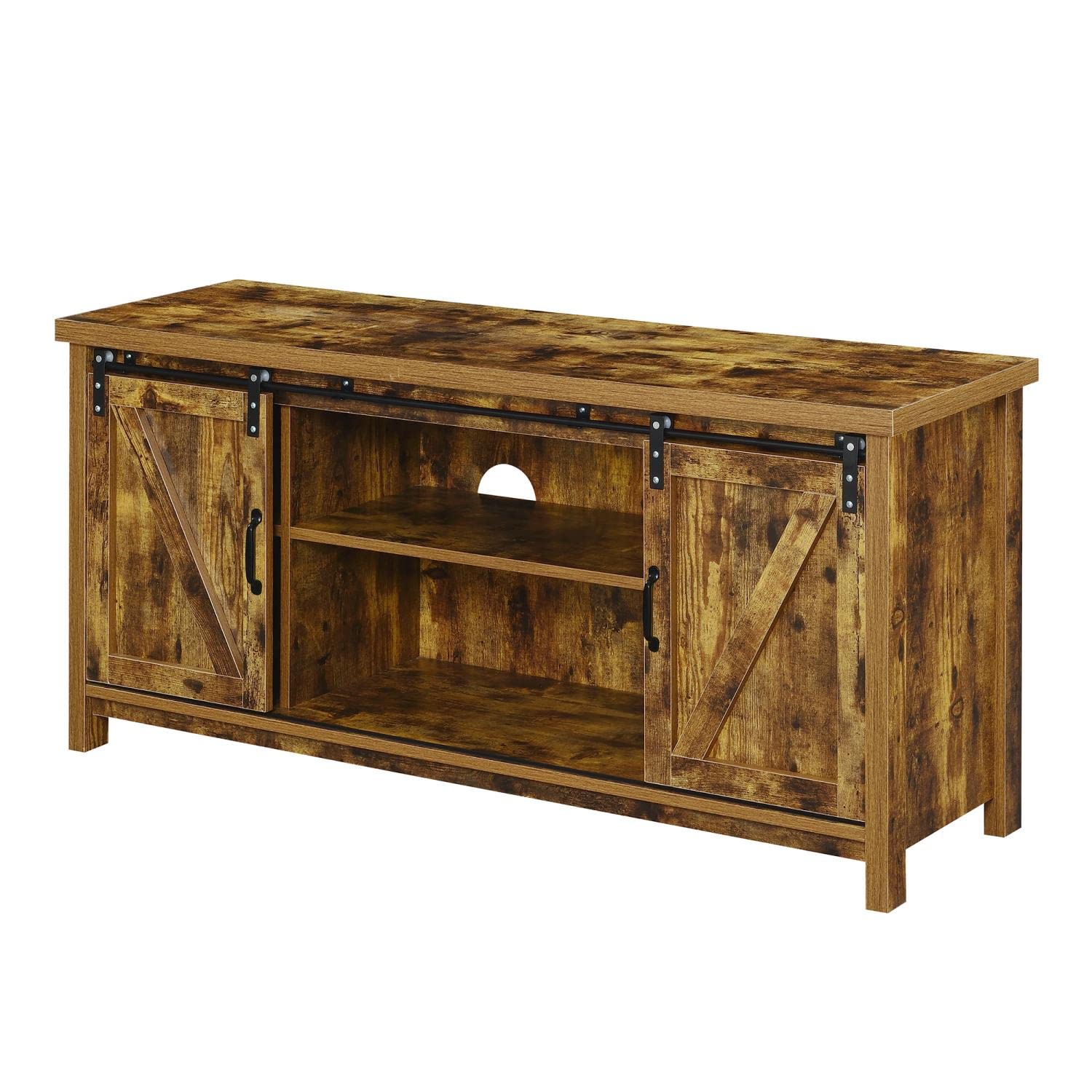Blake Barn Door TV Stand with Shelves & Sliding Cabinets for 60 Inch TVs - Rustic Barnwood Entertainment Center for Living Room, Bedroom, Home Theater