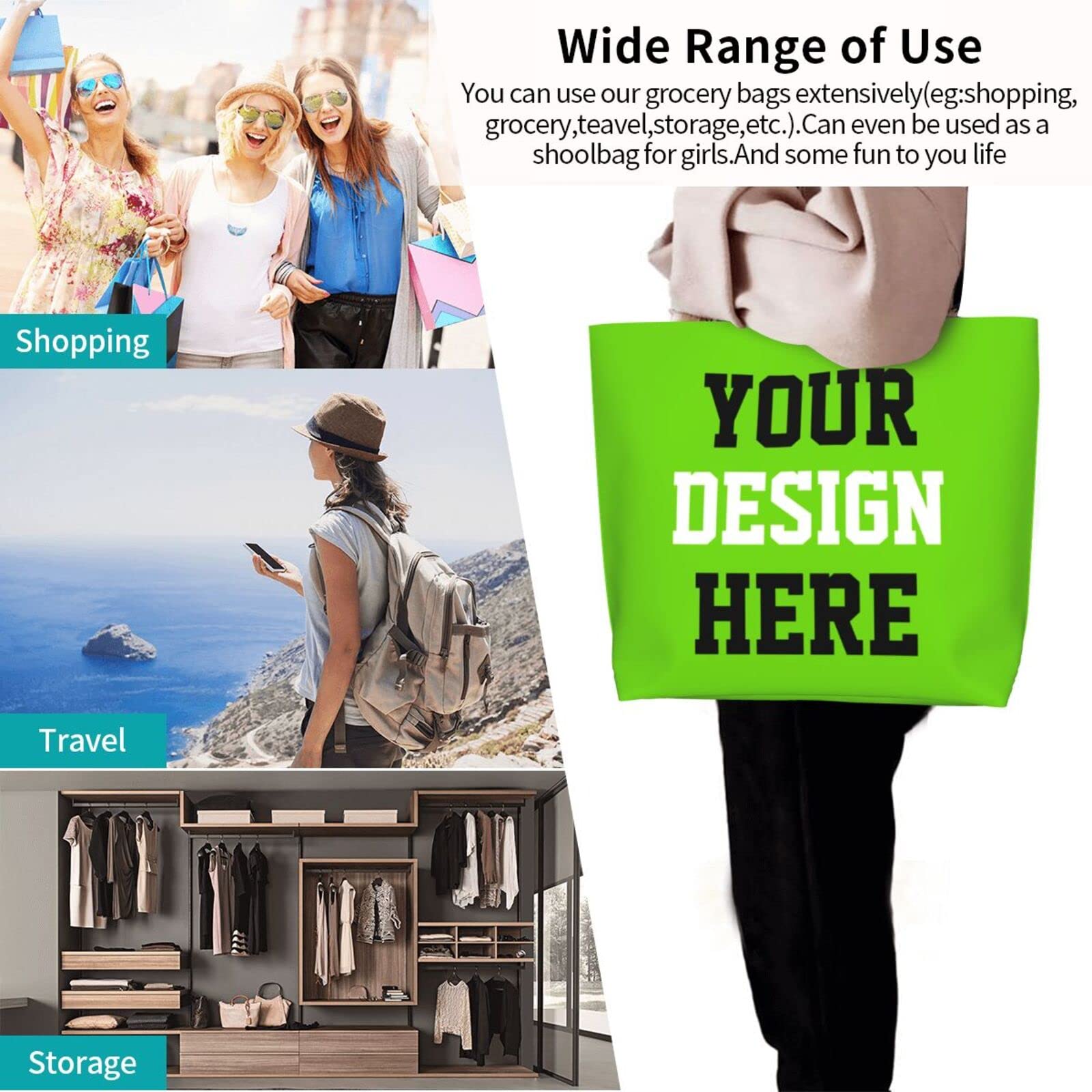 Custom Printed Tote Bags with Logo - Personalized Shoulder Bags for Women, Team, Business & Travel - Ideal for Shopping, Work, School & Promotional Gifts
