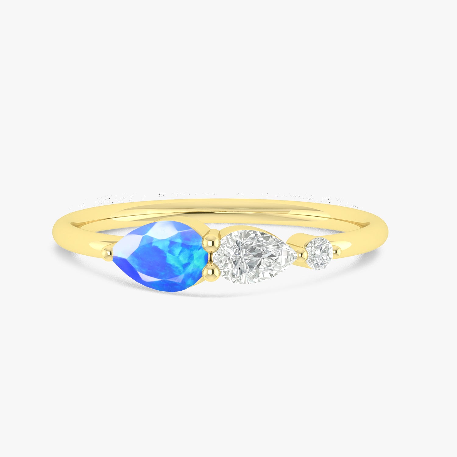 Blue Fire Opal Pear Three Stone Ring – Elegant Jewelry for Women, Perfect for Weddings, Anniversaries & Special Occasions