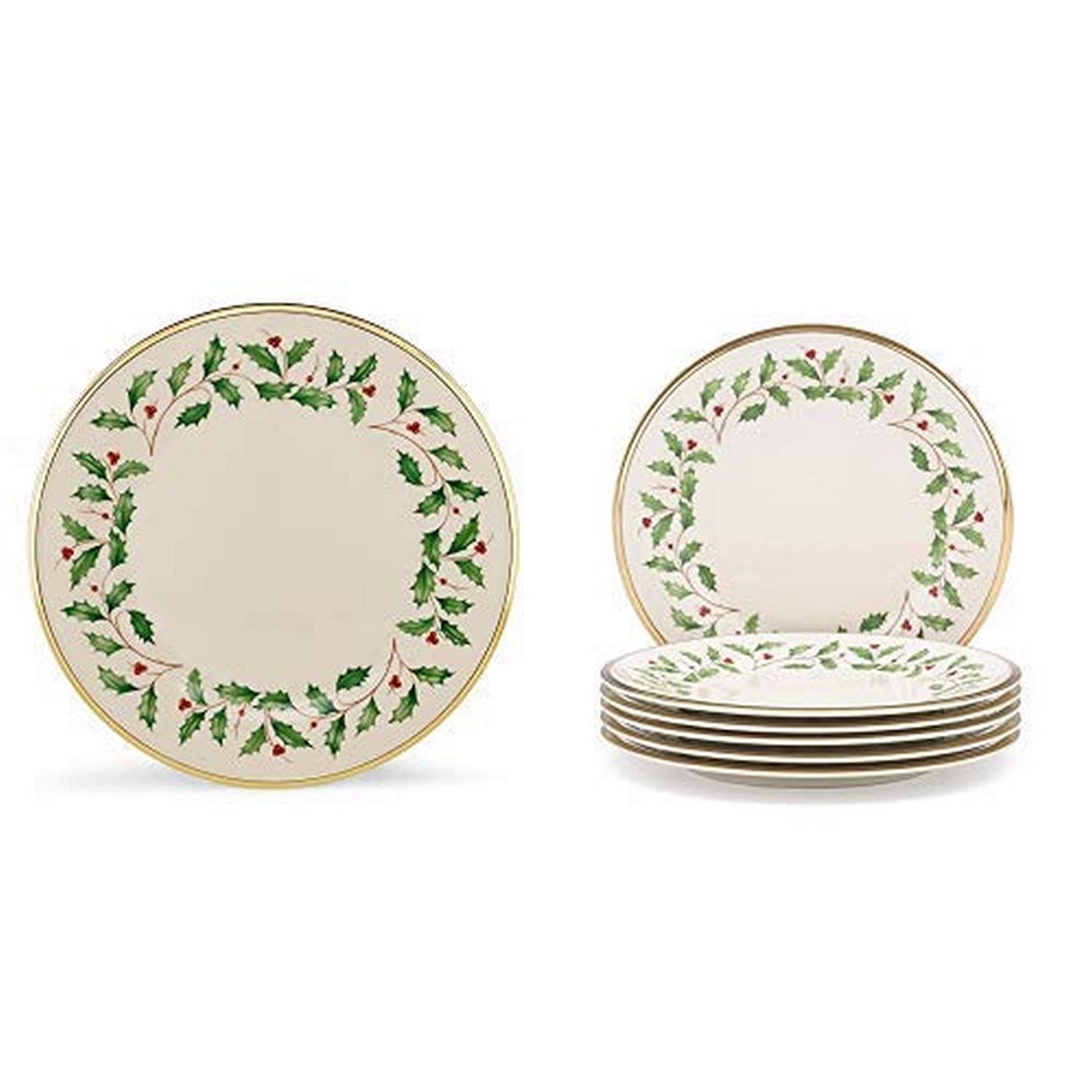 Lenox 835217 Holiday Dinner Plates Set of 6 & 835218 Holiday Salad Plates Set of 6 - Elegant Christmas Tableware for Festive Dining & Entertaining