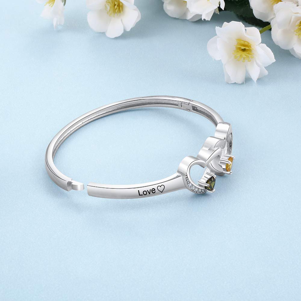 Personalized Mom Bracelet with Custom Name & Birthstones - Women's Engraved Bangle for Mother's Day, Christmas, BFF Gifts - Perfect for Special Occasions & Everyday Wear