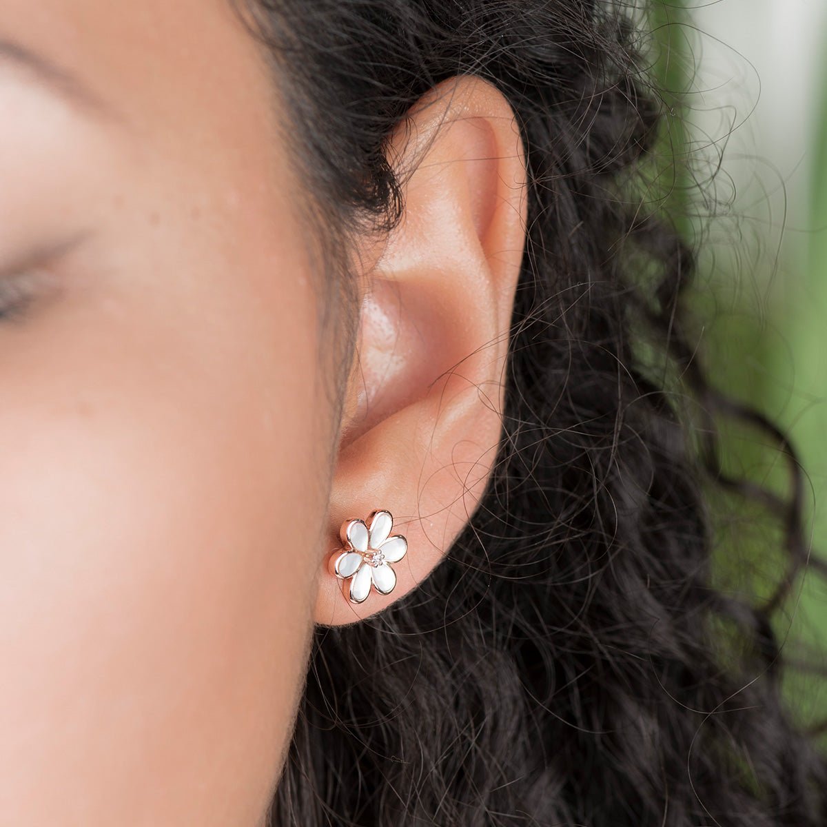 14k Rose Gold Mother of Pearl and Diamond Flower Stud Earrings | Elegant & Dainty Jewelry for Women | Perfect for Weddings, Parties & Everyday Wear
