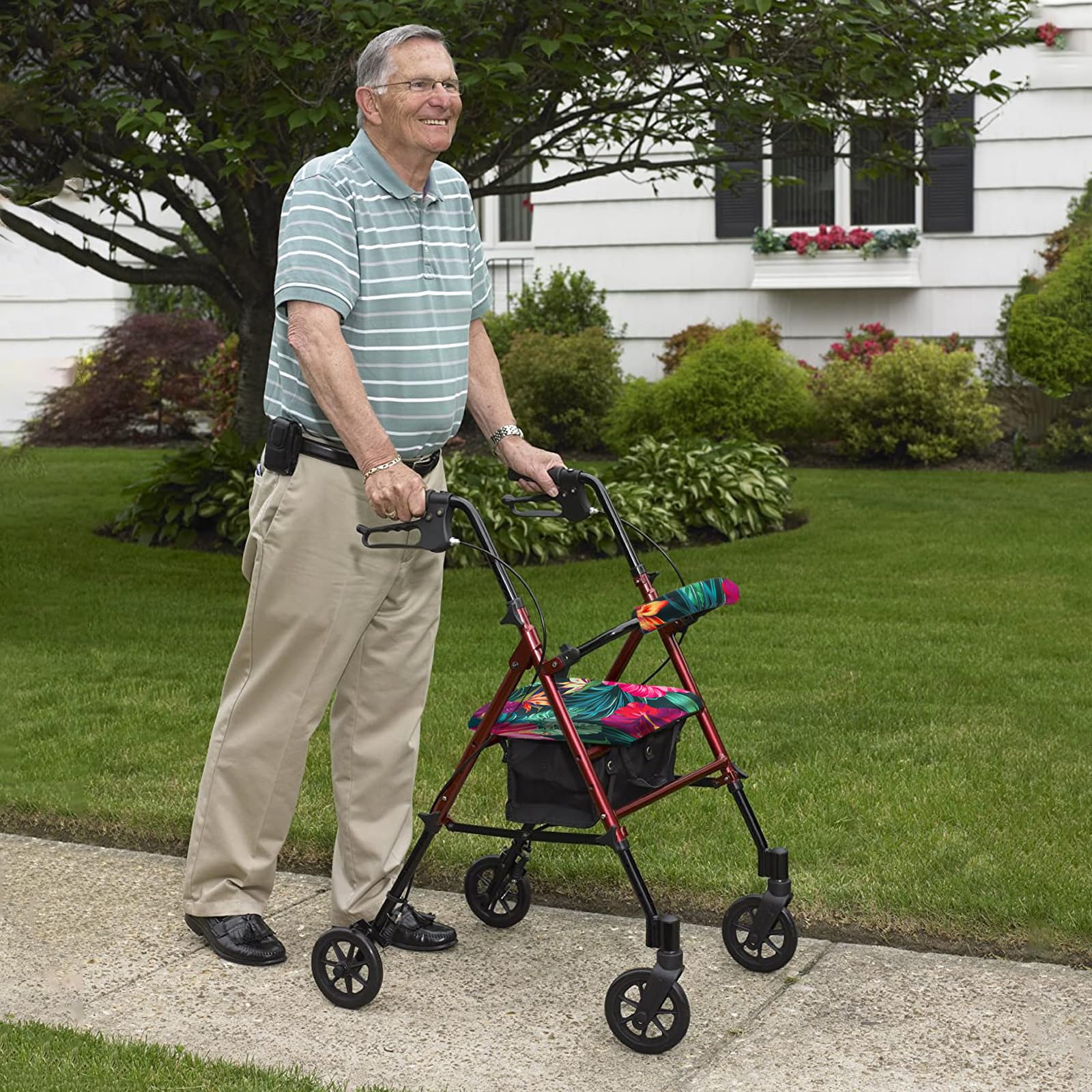 Universal Rollator Walker Seat and Backrest Covers - Removable & Washable Rollator Walker Accessories for Seniors, Men & Women - Tropical Print Protective Covers - Ideal for Elderly Care, Mobility Assistance & Daily Use