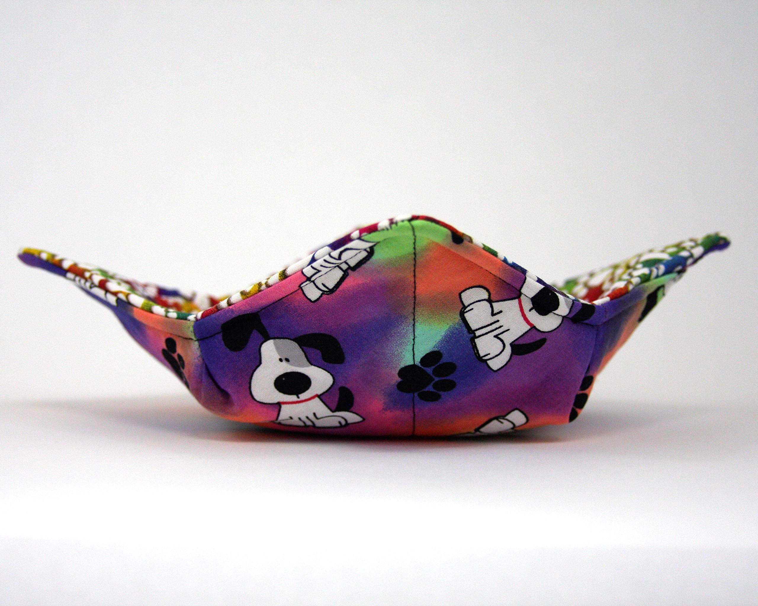 Microwave Safe Bowl Cozy - Tie Dye Puppy Dog & Paw Print Fabric - Handmade by Sewuseful Studios - Perfect for Hot Soup, Oatmeal & Microwave Meals - Reusable & Washable