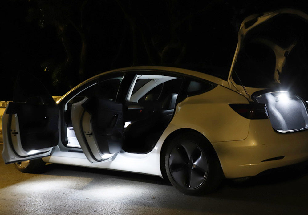 4x High Power LED Interior Light Kit for Tesla Model S 3 X - Upgrade Side Door, Trunk & Cabin Lighting - Bright White Energy Efficient Bulbs for Enhanced Visibility & Modern Look (Perfect for Night Driving & Interior Customization)