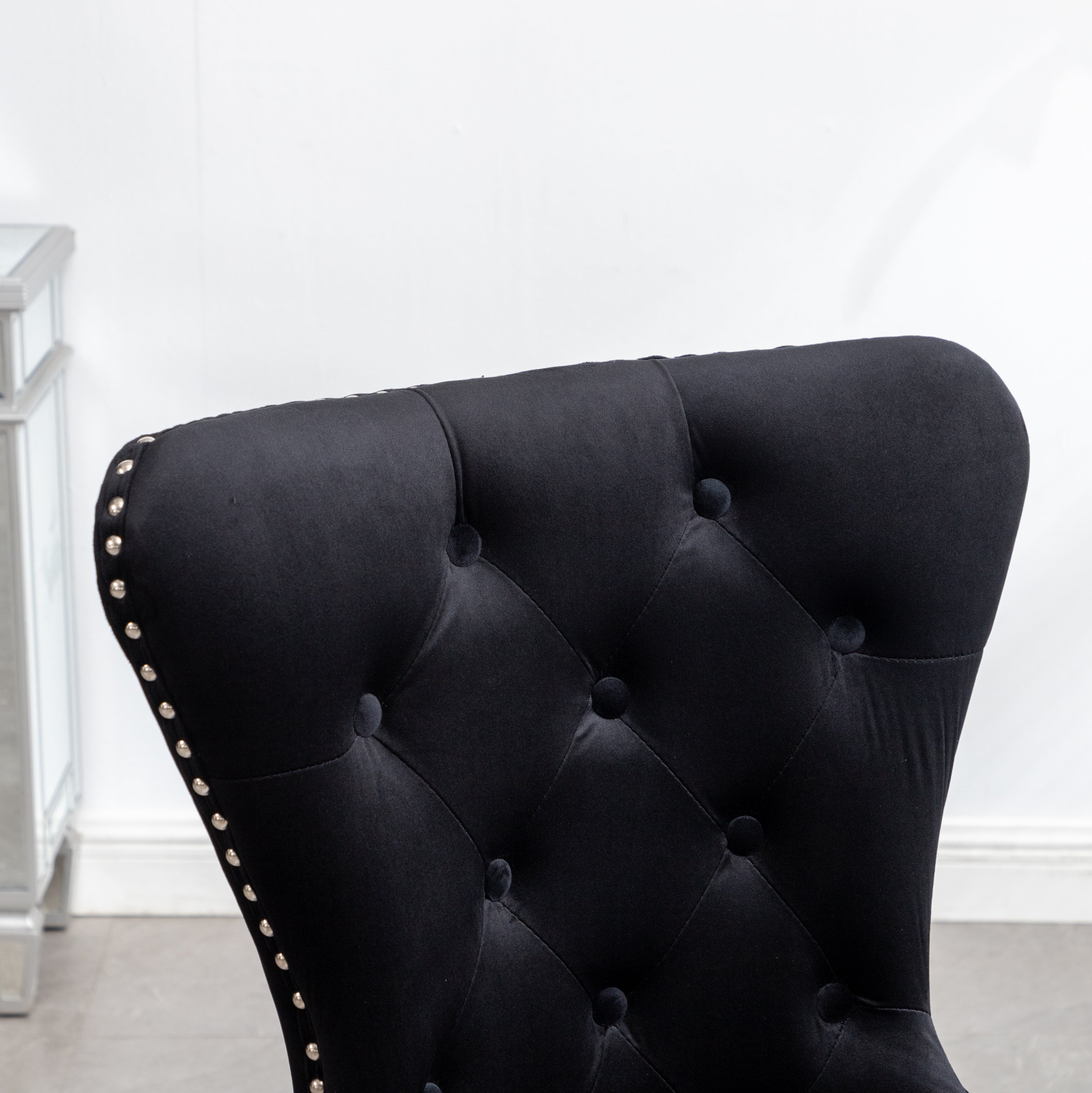 Roundhill Furniture Montura Contemporary Tufted Velvet Accent Chairs with Nailhead Trim - Set of 2, Black - Perfect for Living Room, Bedroom, or Office Decor