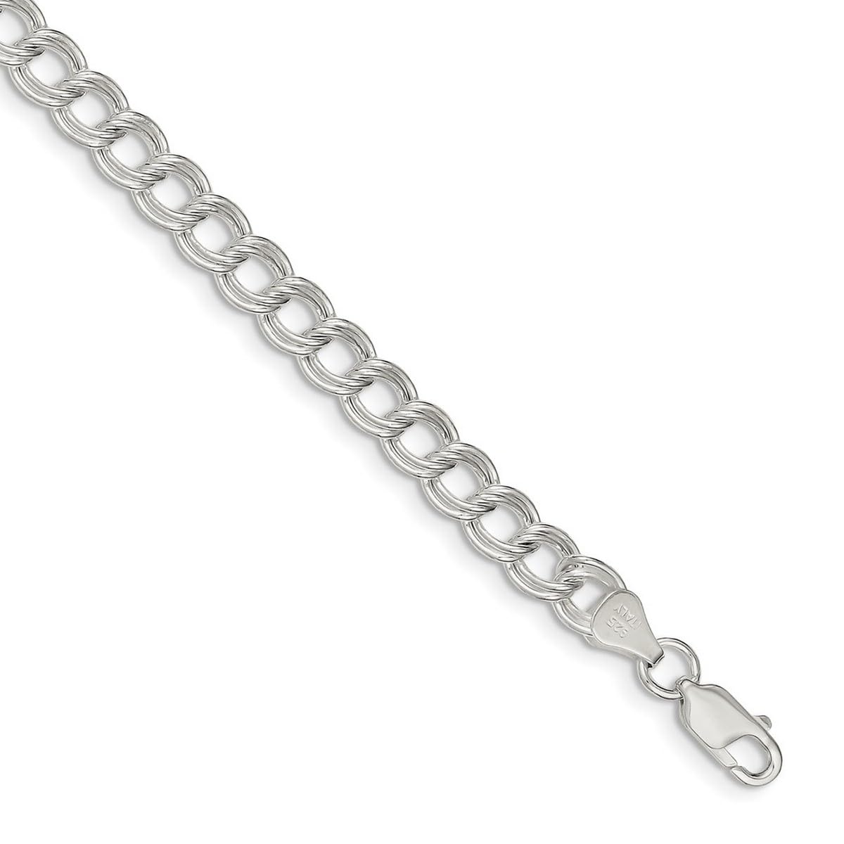 925 Sterling Silver Double Link Charm Bracelet for Women - Solid Polished Lobster Claw Clasp, 7mm Wide | Elegant Everyday Jewelry, Perfect for Gifts & Special Occasions
