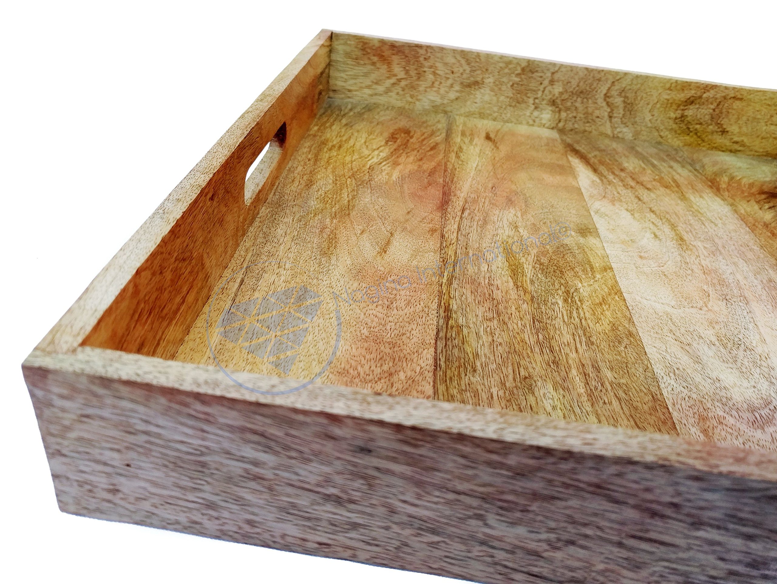 Square Wooden Serving Tray - Natural Wood Kitchen Decor Tray with Handles | Perfect for Breakfast in Bed, Coffee Table Decor, and Entertaining Guests | Nagina International