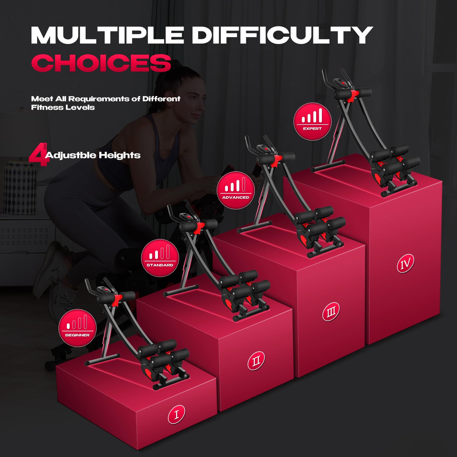 Dual-Track Ab Workout Machine with 4 Adjustable Heights - Foldable Core & Abdominal Trainer with 330lbs Capacity - Home Gym Equipment for Women & Men - Perfect for Toning Abs and Strengthening Core at Home