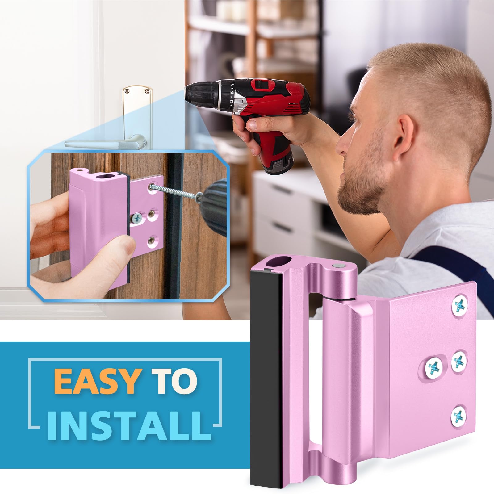 Home Security Door Reinforcement Lock - Childproof Door Lock for Kids Safety, Top Front Door Guardian, Heavy Duty Metal Flip Lock for Apartment & Bedroom (Use for Swinging Inward Doors at Night)