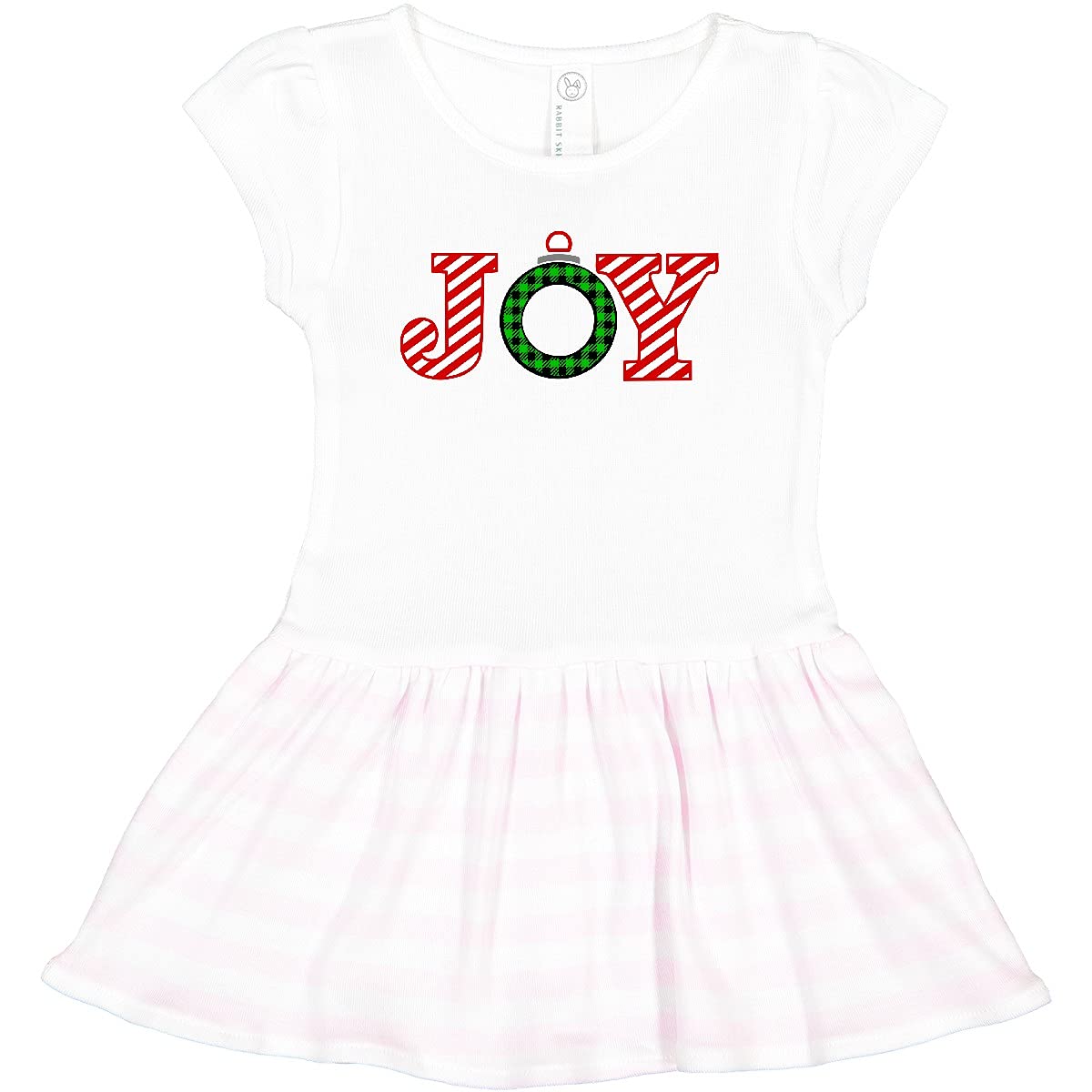 Inktastic Joy Christmas Ornament Toddler Dress with Candy Cane Stripes - Festive Holiday Outfit for Baby Girls & Toddlers - Perfect for Christmas Photos, Parties & Family Gatherings