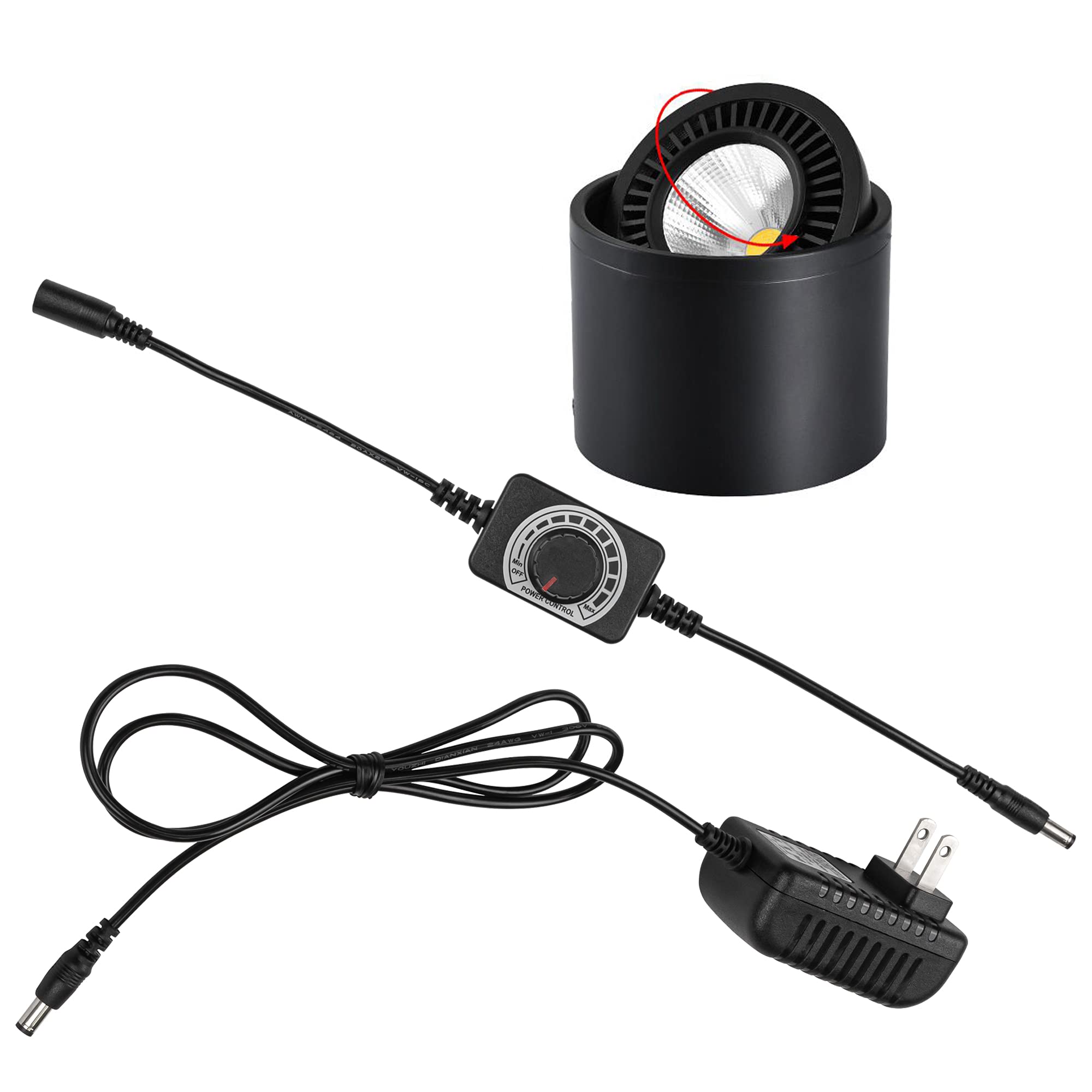 5W Dimmable COB LED Barrel Spotlight - Black Accent Uplight with 4.4ft On/Off Dimmer Switch & Rotating Head - Perfect for Gallery Lighting, Exhibition Displays, Loft Decor & Home Accent Lighting