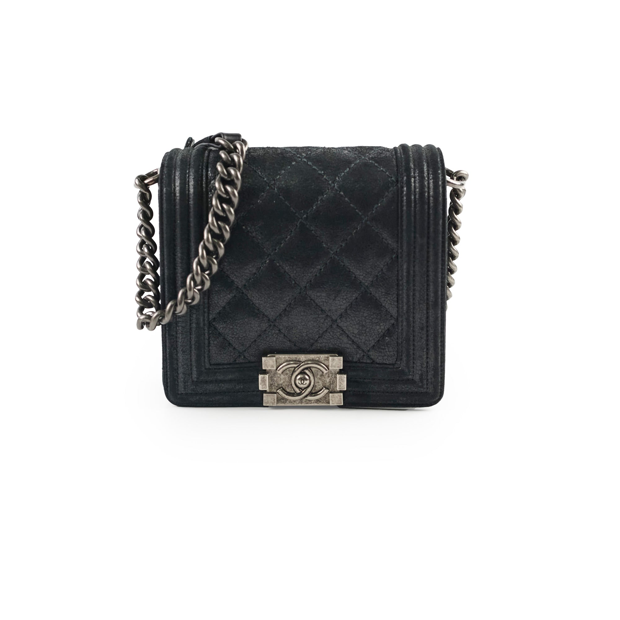 Chanel Square Boy Bag - Genuine Nubuck Suede & Leather Handbag in Black | Luxury Crossbody Purse for Women, Perfect for Evening Parties & Date Nights