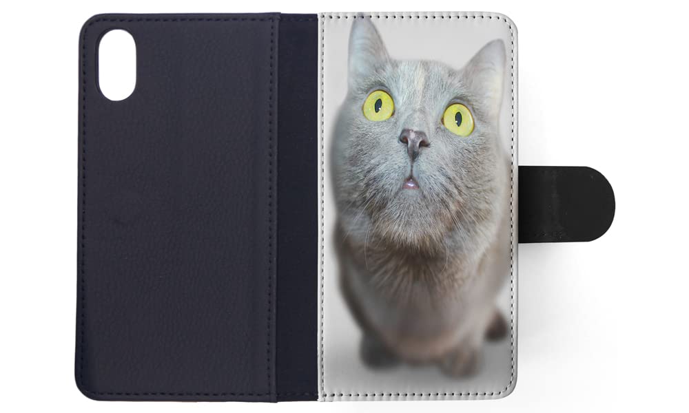 Adorable Grey Cat Kitten Flip Wallet Phone Case for Apple iPhone X & Xs - Perfect for Cat Lovers & Everyday Use