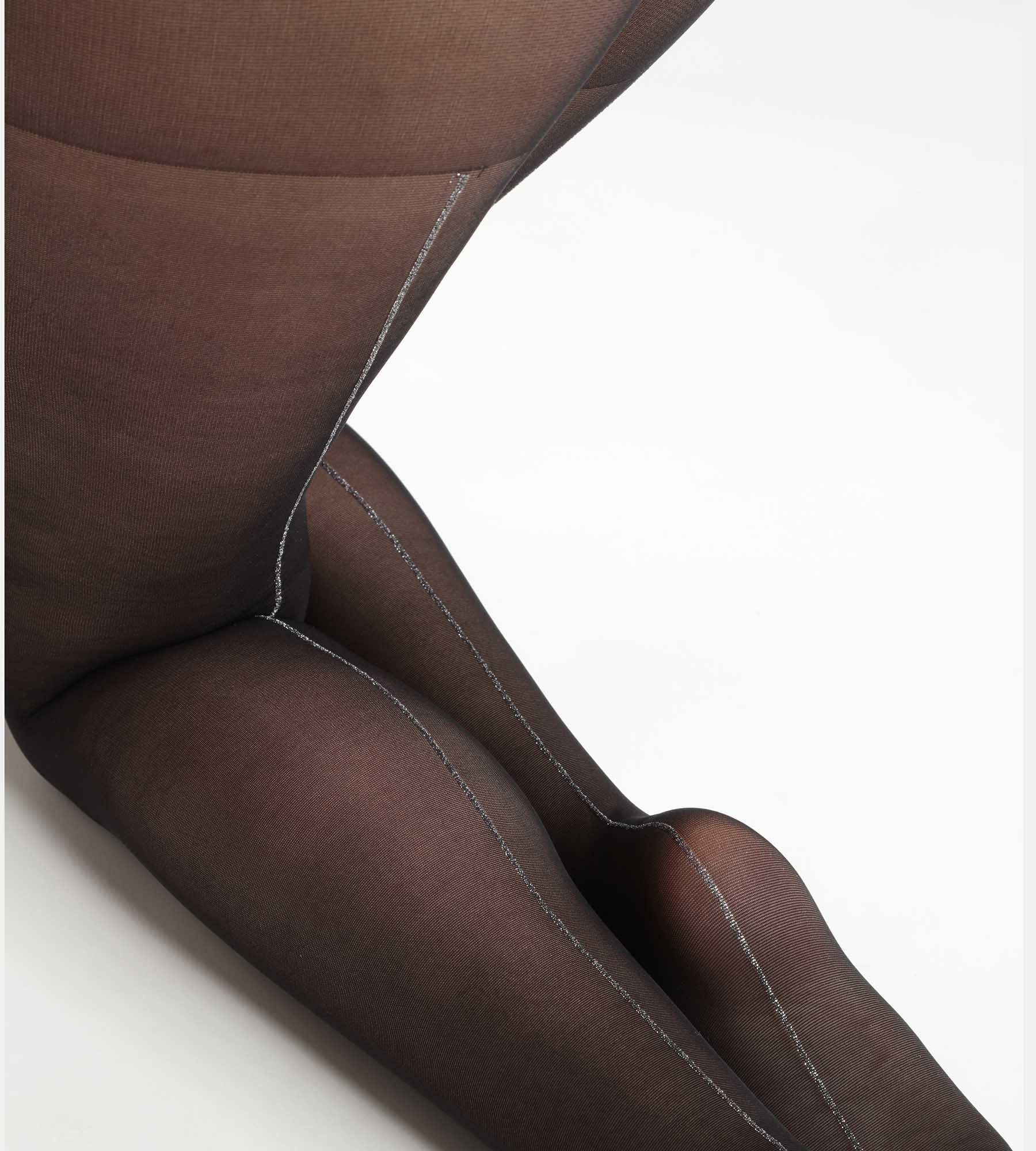 Sheer Black Tights with Silver Lurex Band - Elegant & Comfortable for Evening Parties, Date Nights & Special Occasions