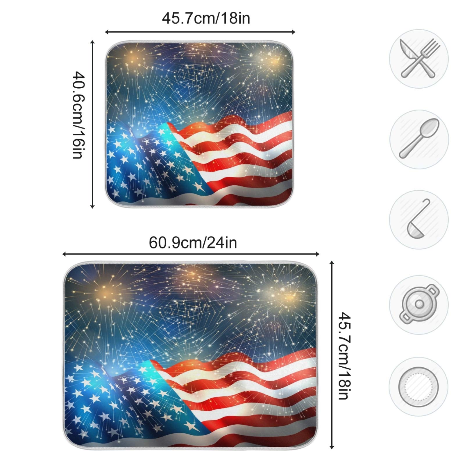 American Flag Dish Drying Mat 18x24 Inch - Patriotic Kitchen Counter Protector for Memorial Day & 4th of July