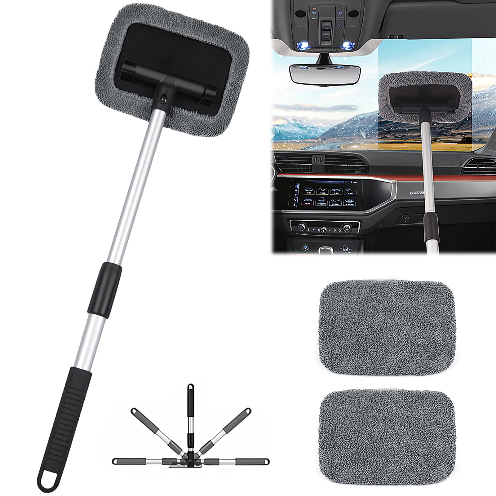 Magnetic Car Window Cleaner Tool - Windshield Wow with Reusable Microfiber Pad | Interior & Exterior Auto Glass Cleaning for Cars, Trucks & SUVs | Perfect for Home, Garage & On-the-Go Car Care