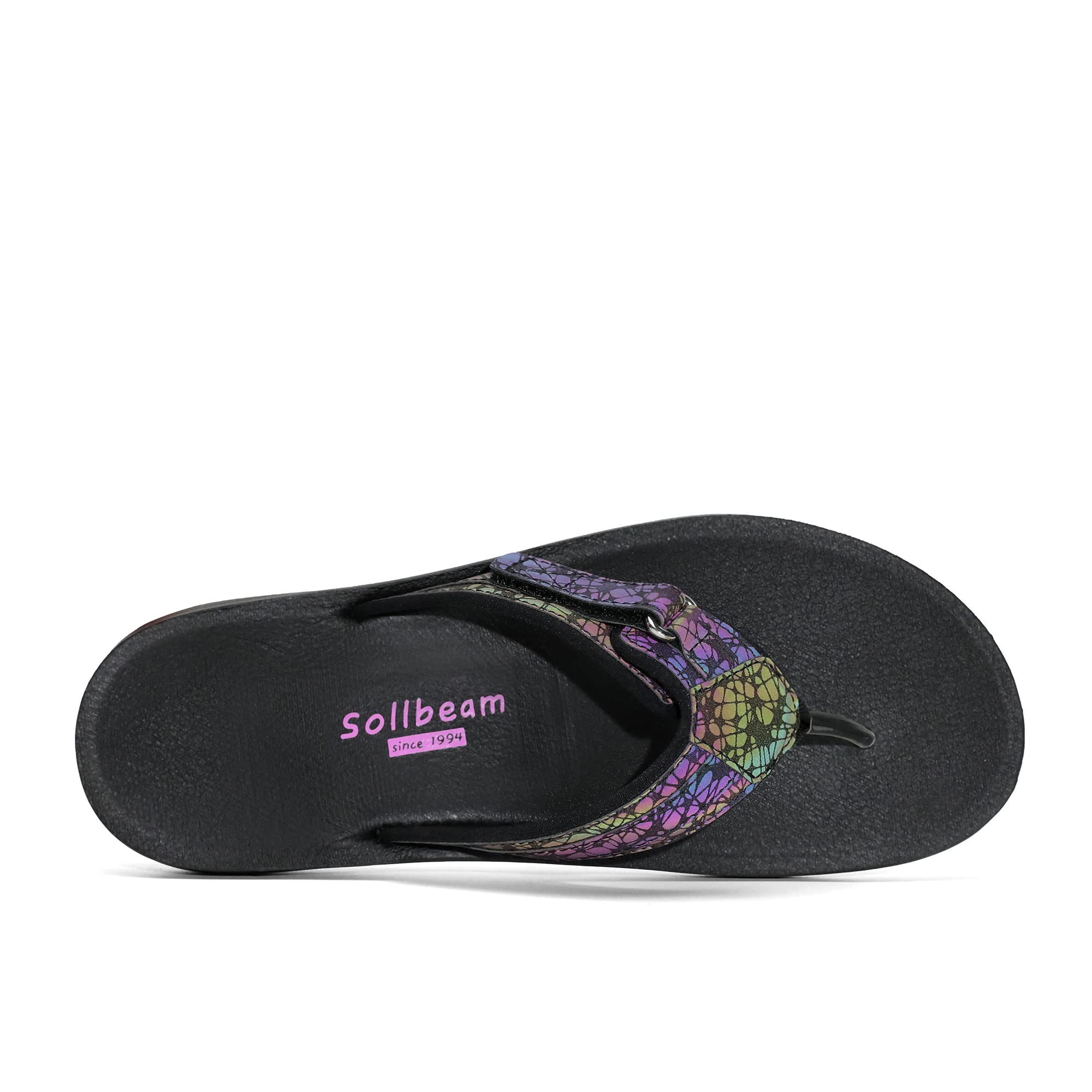 SOLLBEAM Women's Orthotic Flip Flops Sandals - Arch Support Thong Sandals with Heel Cup for Plantar Fasciitis - Comfortable Summer Beach Shoes for Walking, Travel & Poolside Relaxation