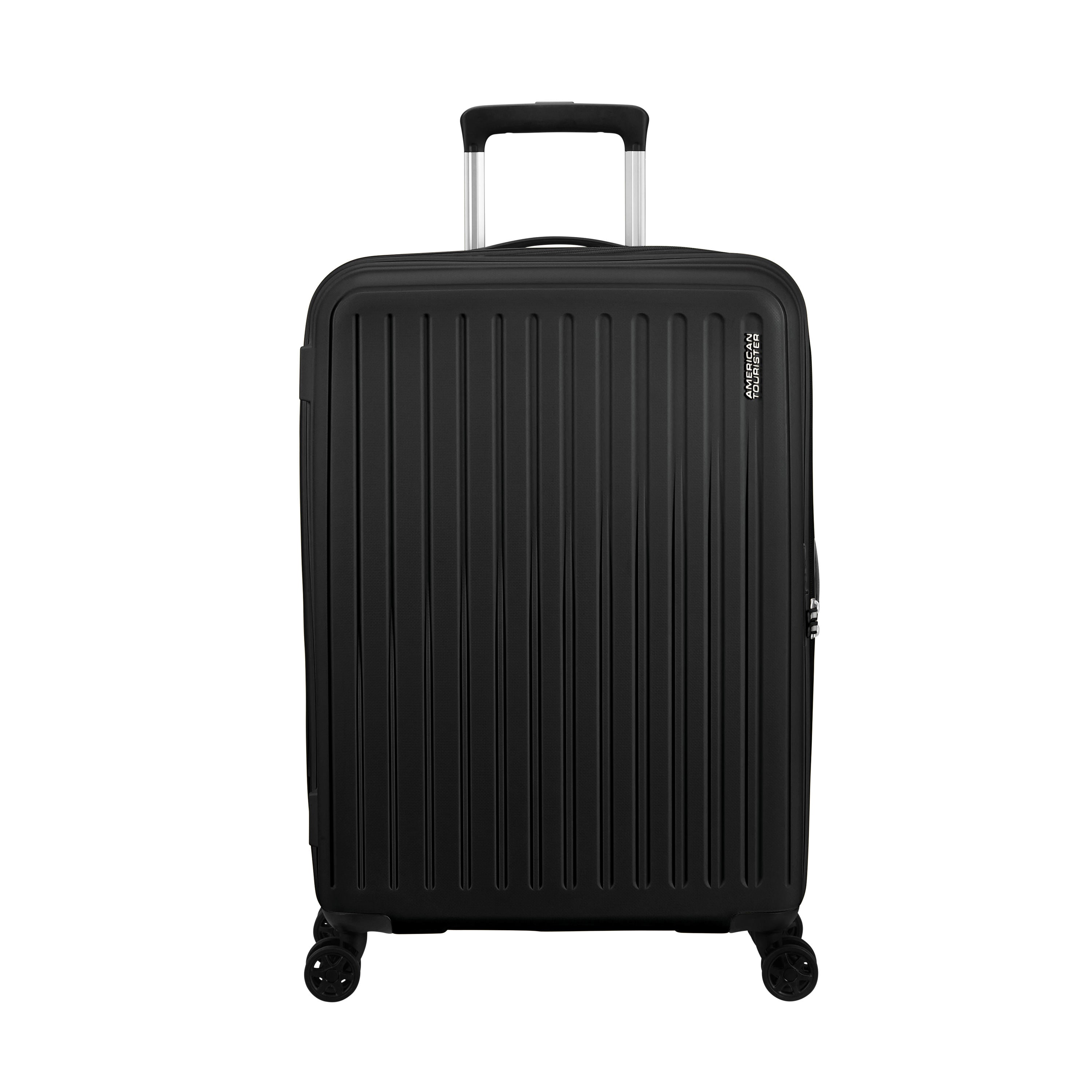 American Tourister Rejoy Spinner Expandable 3-Piece Luggage Set - Lightweight Hardshell Suitcase with 360° Wheels for Travel, Business & Vacation (Black)