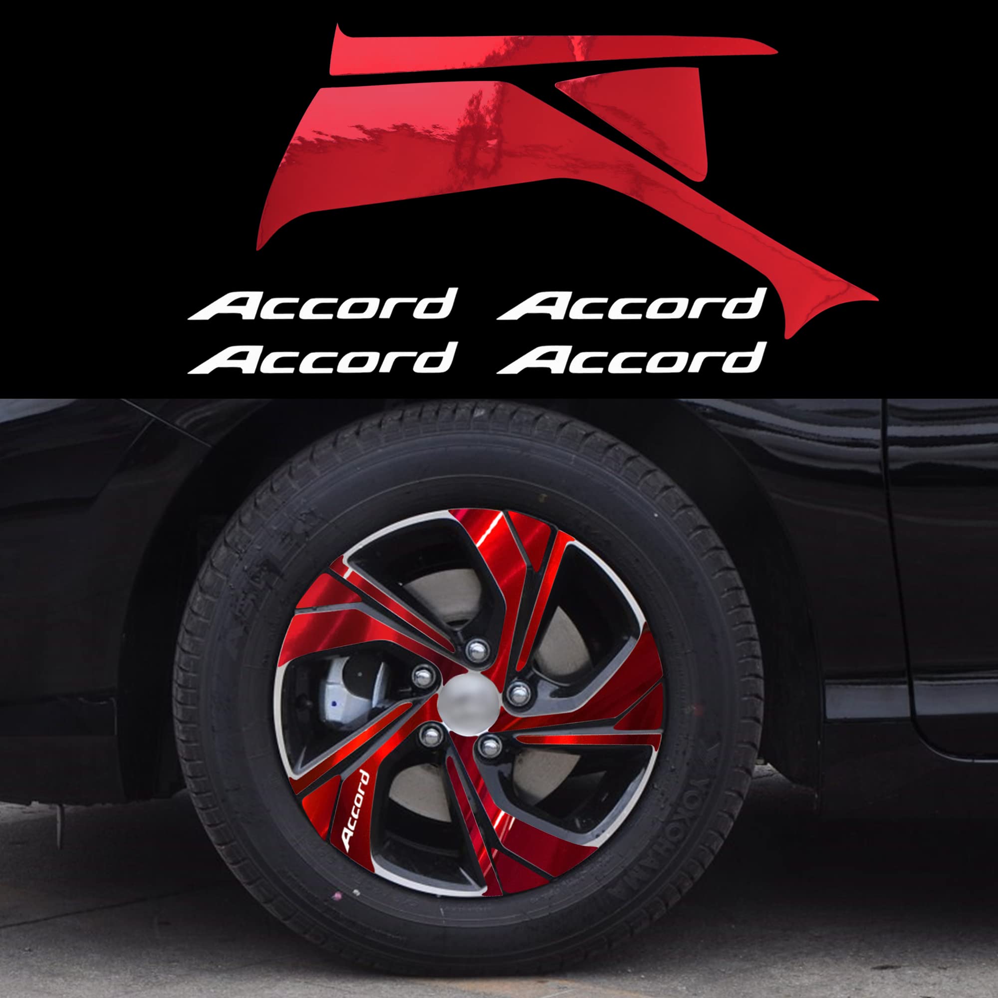 **TOMALL Blackout Wheel Rim Vinyl Stickers for Honda Accord 2016-2017 - Chrome Delete Overlay Decals, Waterproof Car Wheel Modification & Decoration Accessories (Chrome Red) - Perfect for Customizing & Protecting Your Car Wheels**