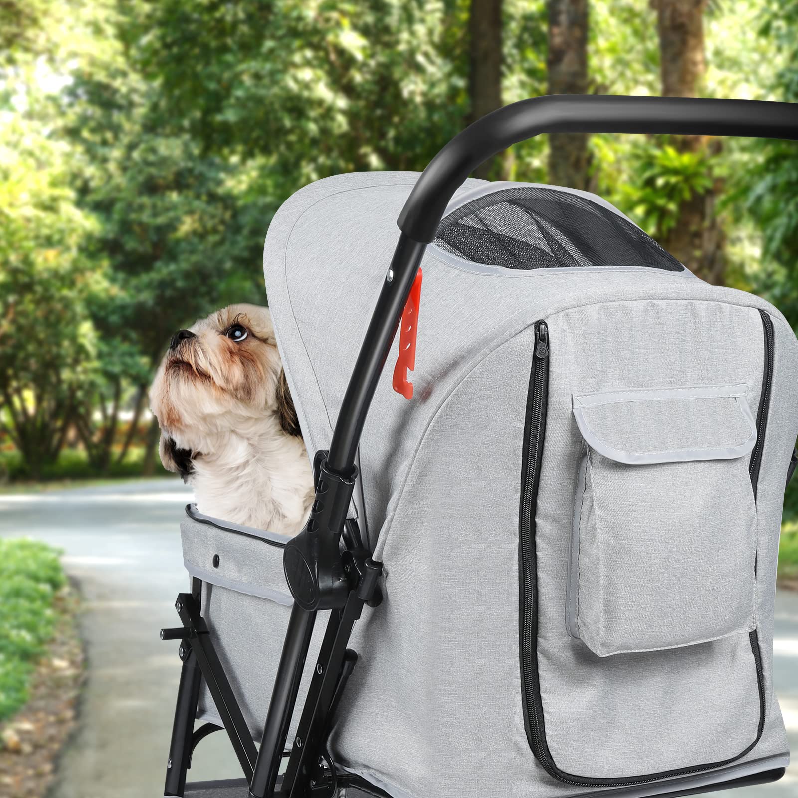 Timati Pet Stroller for Medium Dogs & Cats - Reversible Handle & 360° Rotating Wheels - Breathable Mesh Windows - Light Grey - Perfect for Park Walks, Vet Visits & Shopping Trips