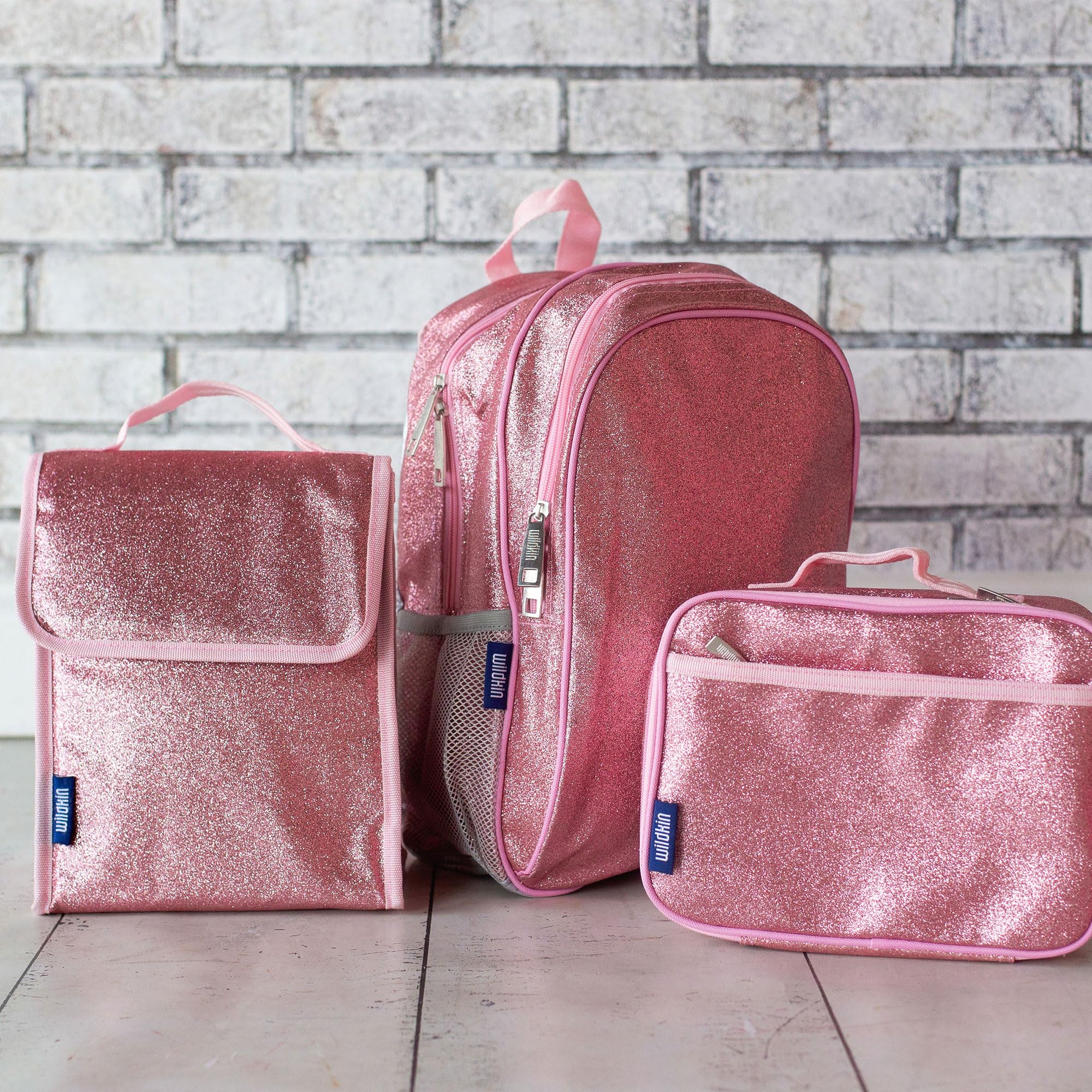 Wildkin 15-inch Kids Backpack for School & Travel - Durable, Padded, Adjustable Shoulder Straps - Pink Glitter Backpack for Girls - Perfect for Elementary Students, Day Trips & Sleepovers
