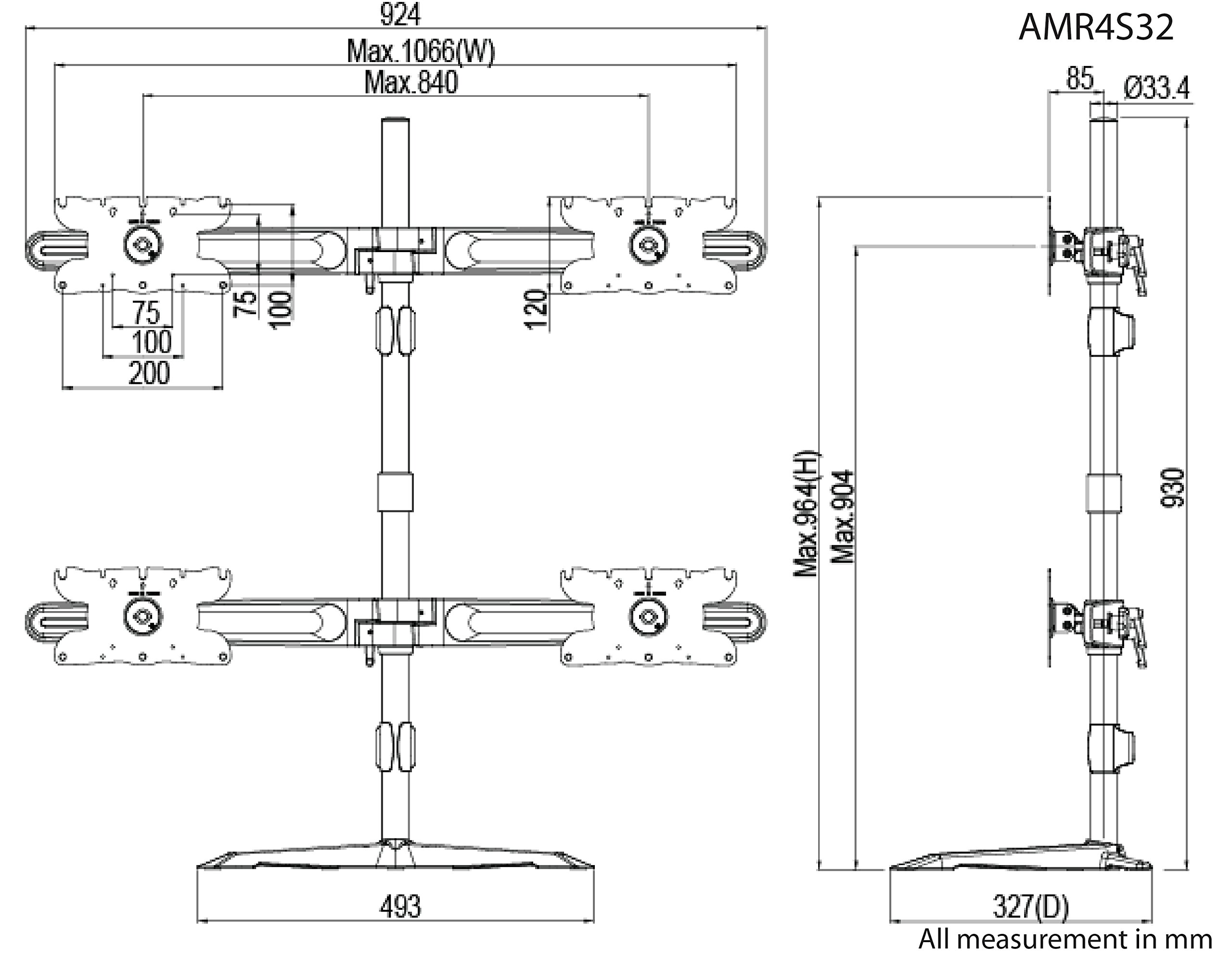 Networks Amer AMR4S32 Quad Monitor Stand - Heavy Duty Desk Mount for 4 x 32 Inch Screens | Perfect for Gaming, Office Work & Multi-Tasking Setup