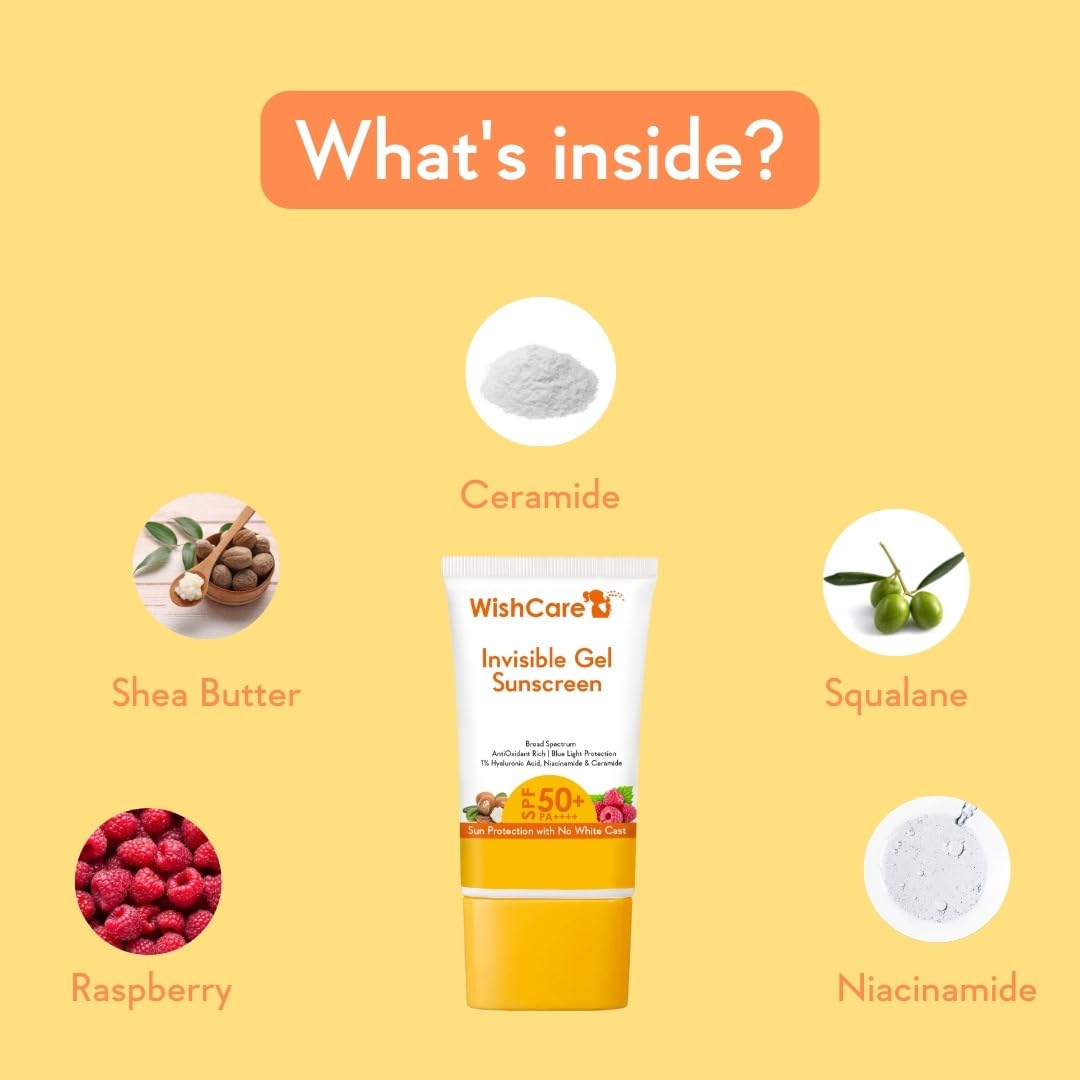 WishCare SPF 50+ PA++++ Invisible Sunscreen Gel for Oily & Dry Skin - Oil Free, Lightweight, No White Cast - 50g Sun Protection for Daily Use, Outdoor Activities & Beach Days