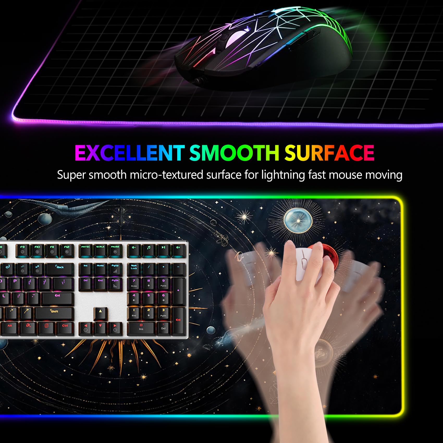 AIMSA RGB Gaming Mouse Pad with 14 LED Light Modes, Non-Slip Rubber Base, Large Extended Desk Mat for PC & Laptop (35.4