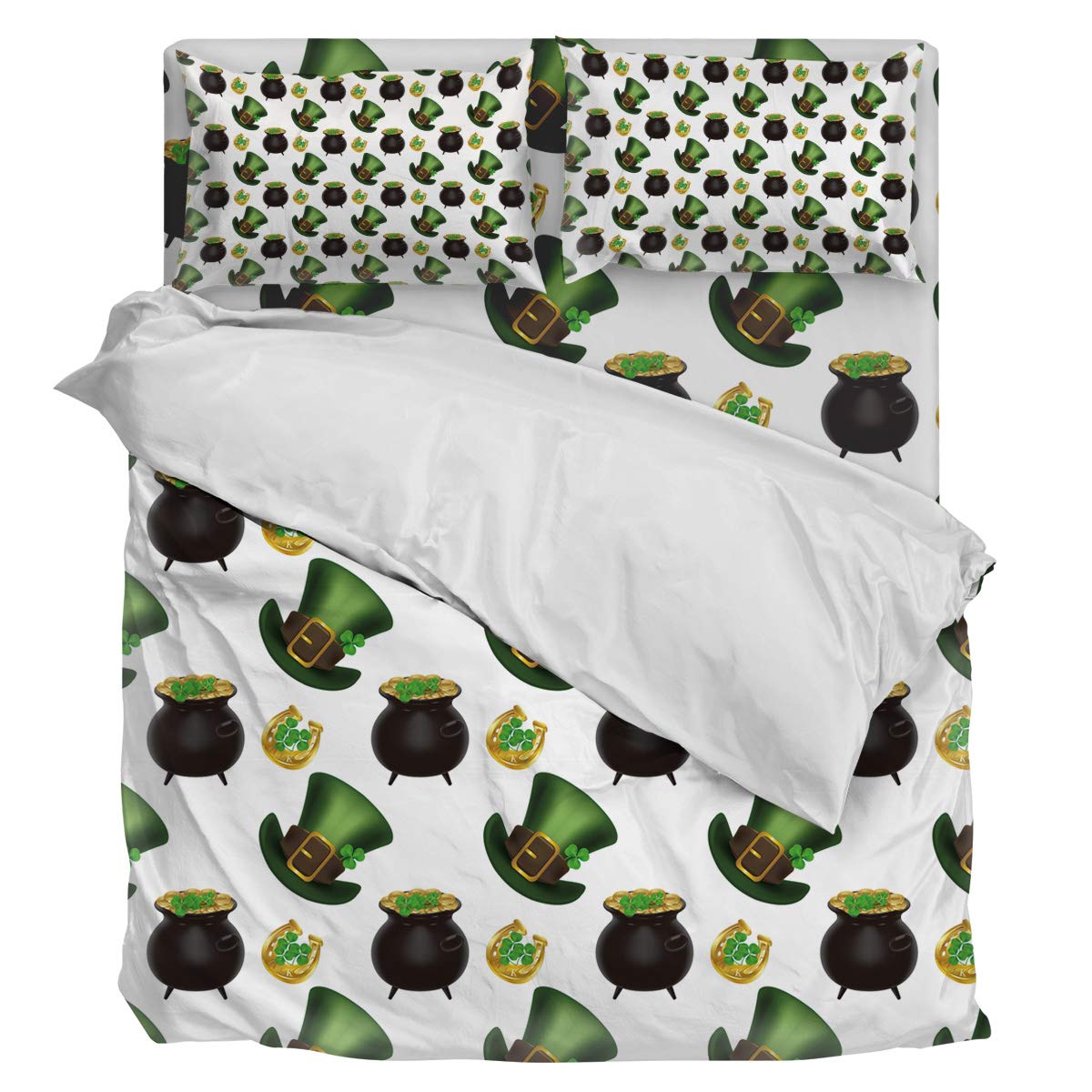 Premium 4-Piece Queen Size Sunflower Duvet Cover Set - Soft Luxury Bedding with Shamrocks & Gold Coin Design (Duvet Cover + Sheet + 2 Pillowcases) - Perfect for St. Patrick's Day Decor & Cozy Bedroom Upgrade