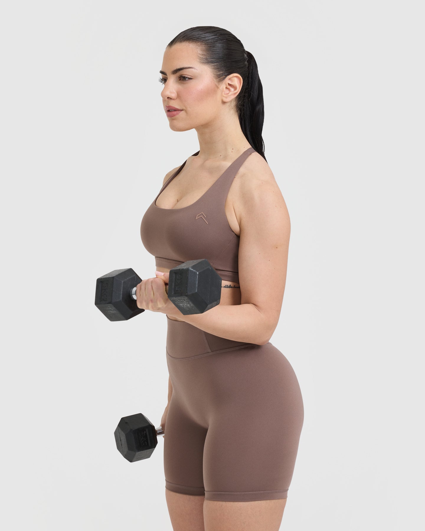 Timeless Square Neck Sports Bra for Women - High Support Workout Top in Cool Brown | Perfect for Yoga, Running & Gym